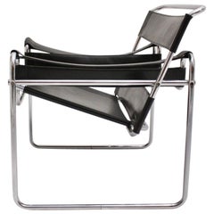 Bauhaus Black Leather Retro Lounge Chair Wassily by Marcel Breuer Germany