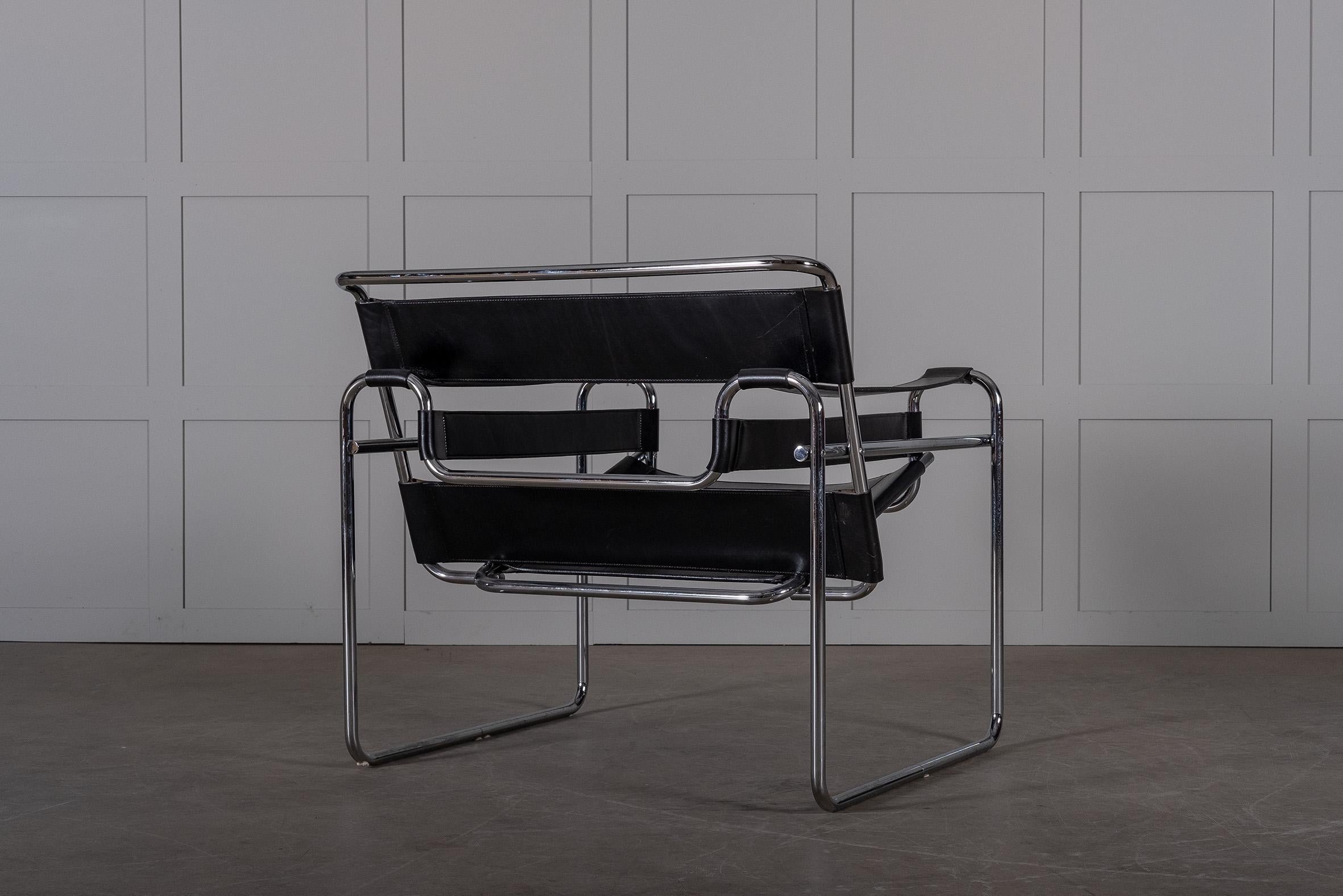 European Bauhaus Black Leather Wassily Chair by Marcel Breuer, 1960s