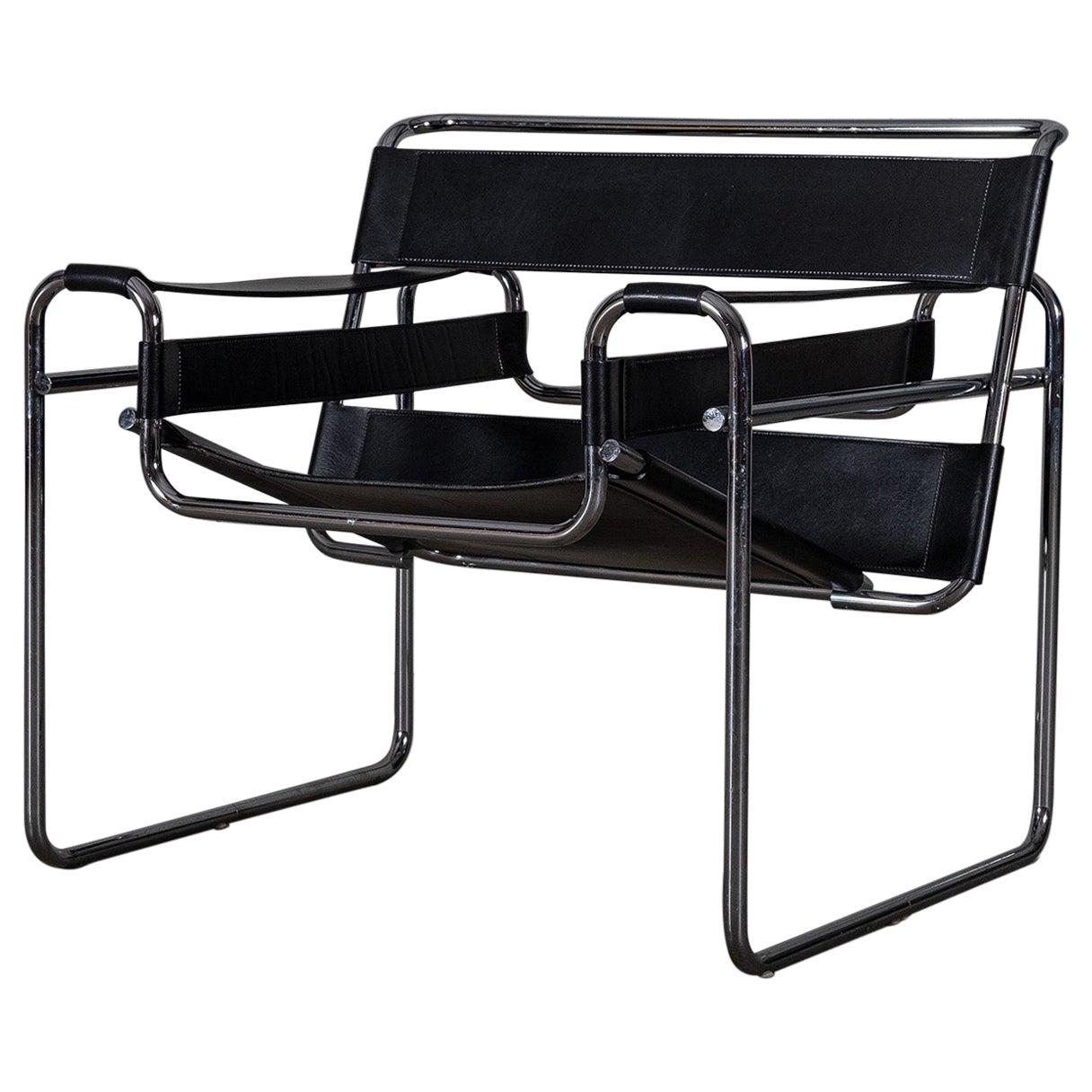 Bauhaus Black Leather Wassily Chair by Marcel Breuer, 1960s