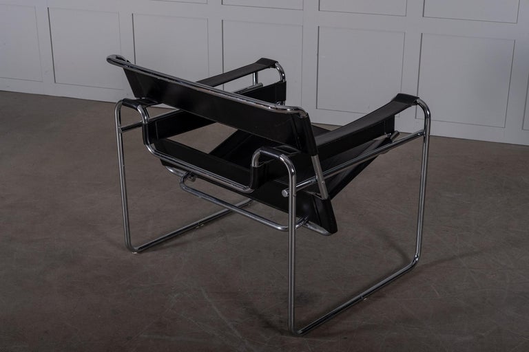 Bauhaus Black Leather Wassily Chair by Marcel Breuer, 1970s at 1stDibs