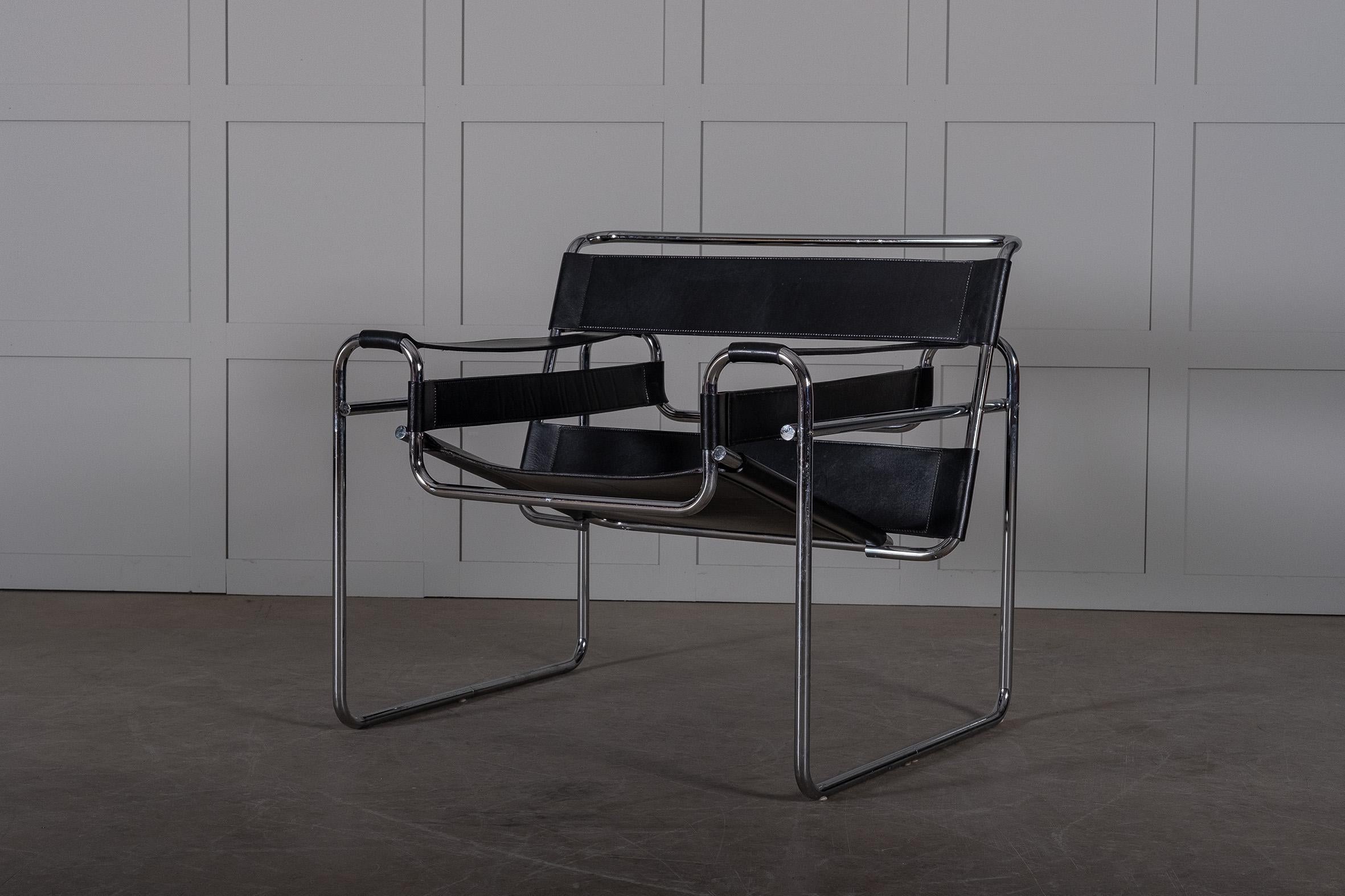 Bauhaus Black Leather Wassily Chair by Marcel Breuer, 1970s In Good Condition In Stockholm, SE