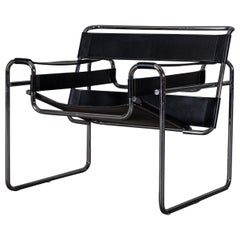 Bauhaus Black Leather Wassily Chair by Marcel Breuer, 1970s
