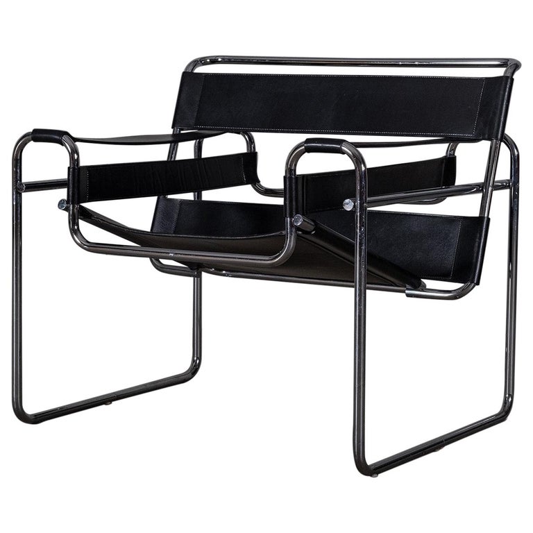 Bauhaus Black Leather Wassily Chair by Marcel Breuer, 1970s at 1stDibs