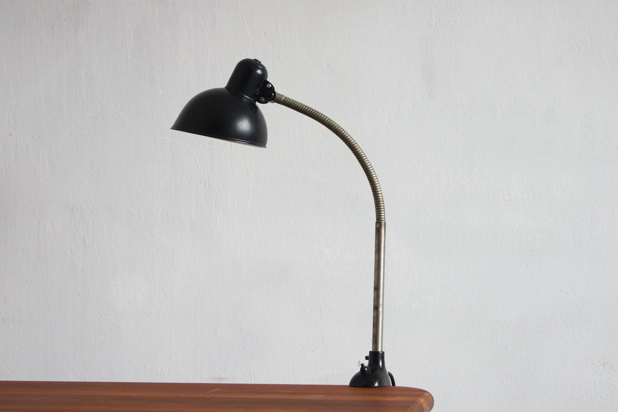 Industrial Bauhaus Black Table Lamp by Christian Dell for Kaiser Leuchten, 1950s For Sale
