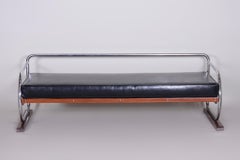 Canapé Bauhaus restauré, par R. Slezák, chrome, cuir de haute qualité, tchèque, années 1930