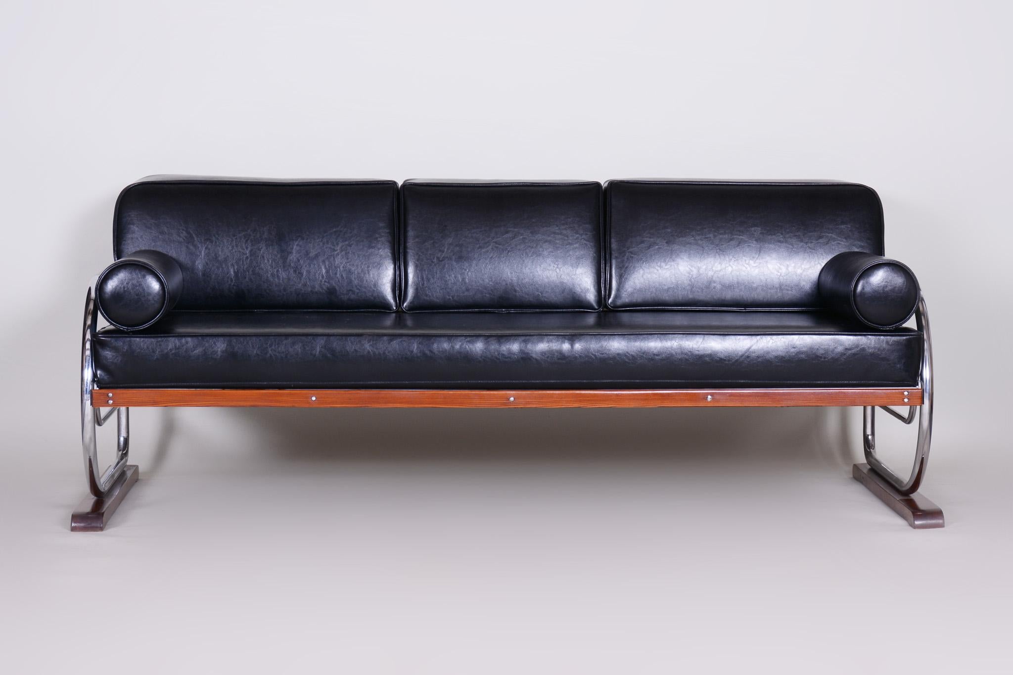 Tchèque Canapé Bauhaus en chrome tubulaire noir de Robert Slezák, Design by Thonet, années 1930 en vente