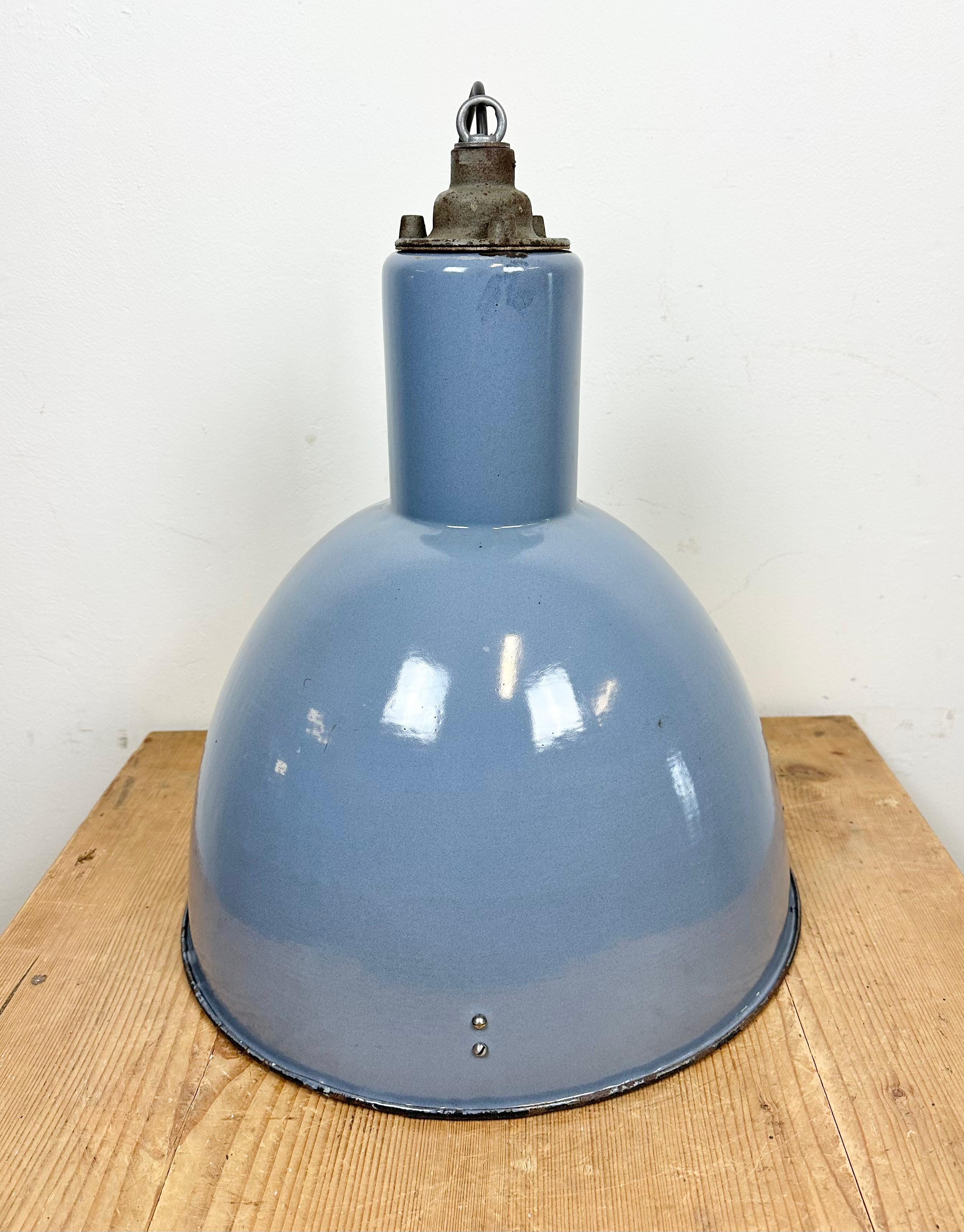 Bauhaus Blue Enamel Industrial Pendant Lamp, 1950s For Sale 6