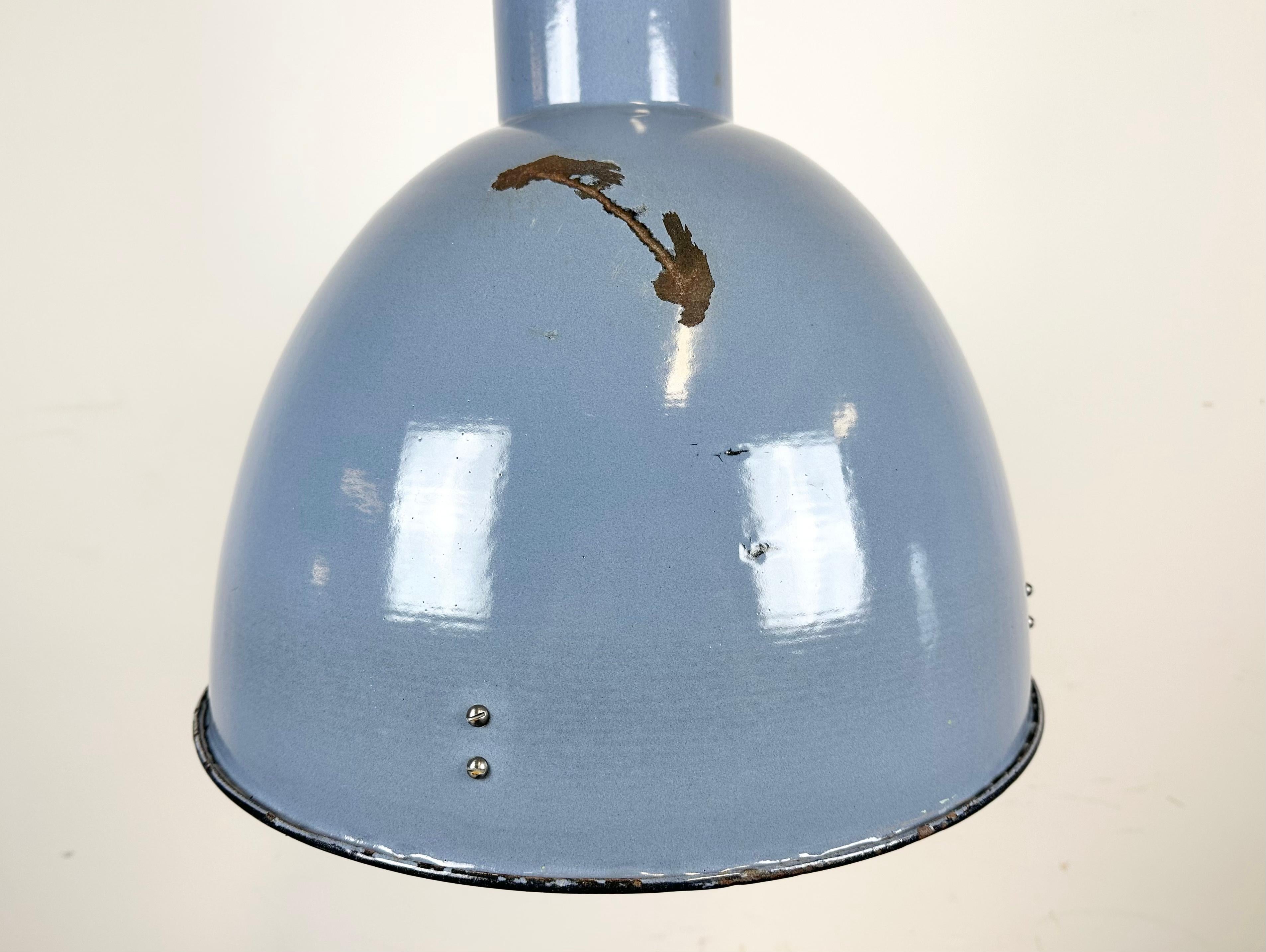 20th Century Bauhaus Blue Enamel Industrial Pendant Lamp, 1950s For Sale