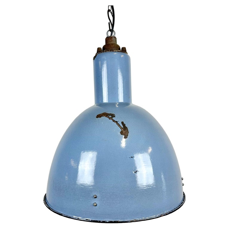 Bauhaus Blue Enamel Industrial Pendant Lamp, 1950s For Sale at 1stDibs