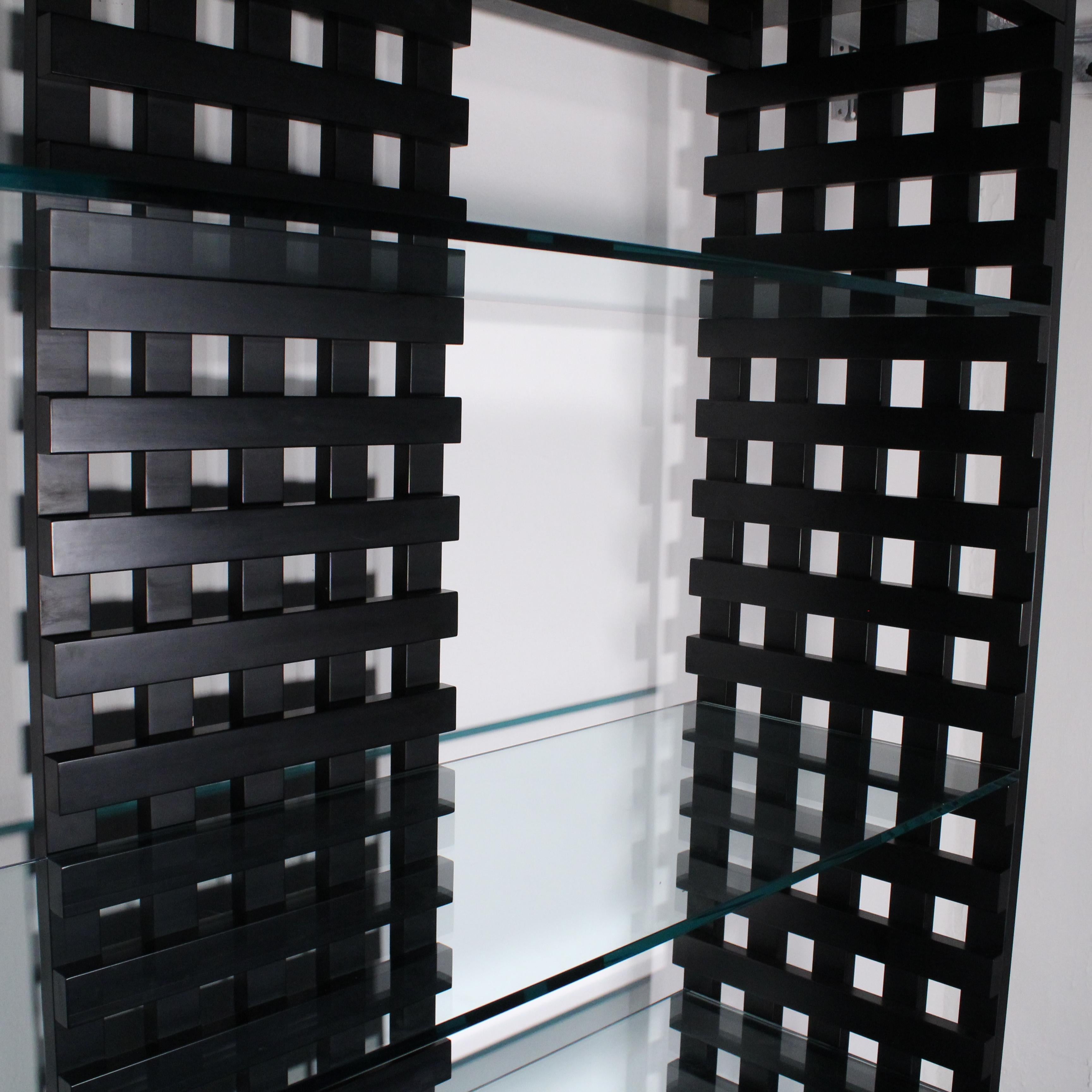 Bauhaus-Bücherregal, Holz und Glas im Angebot 5