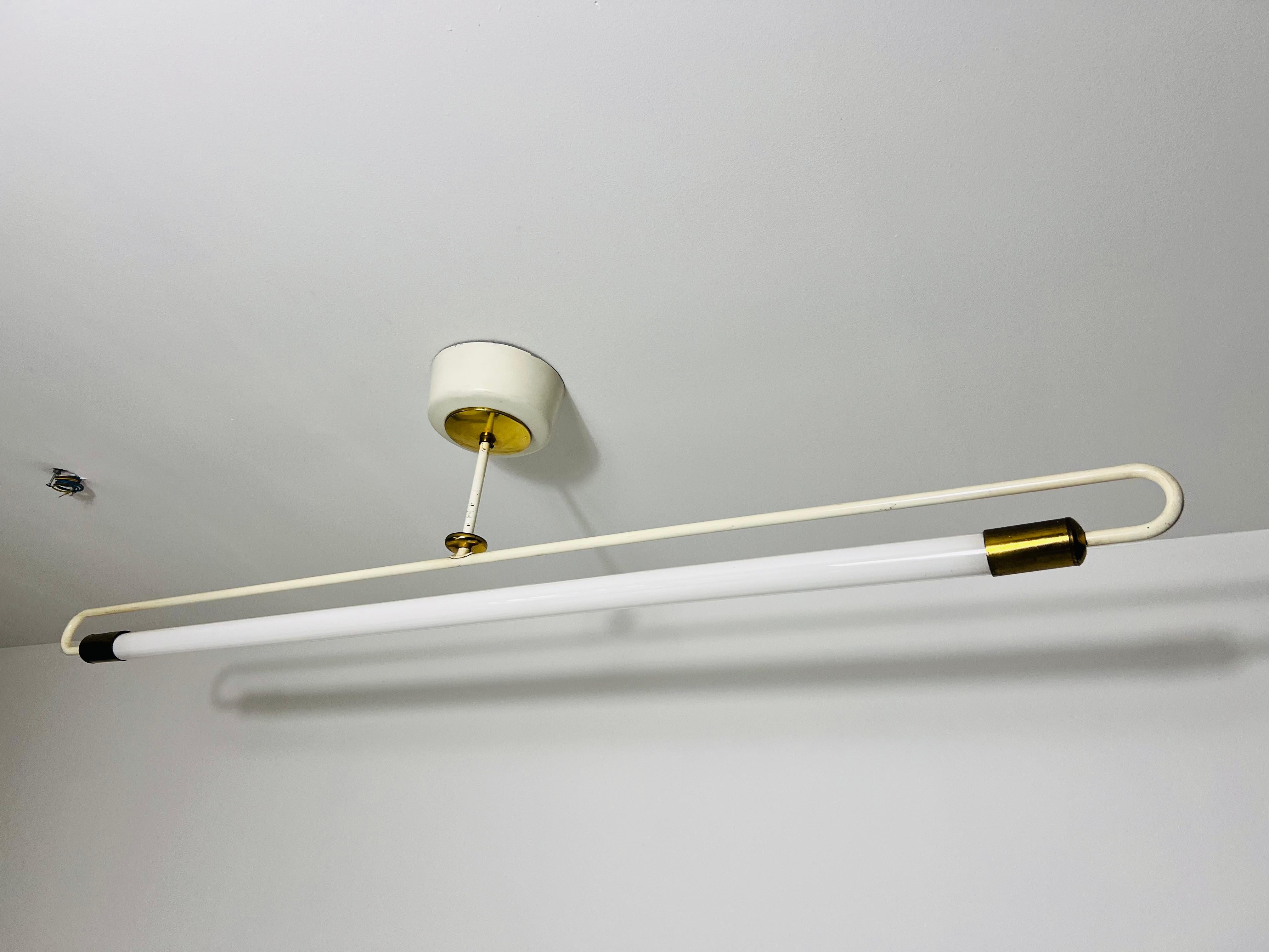Mid-Century Modern Bauhaus Brass Ceiling Lamp by Kaiser & Co, 1950s, Germany For Sale