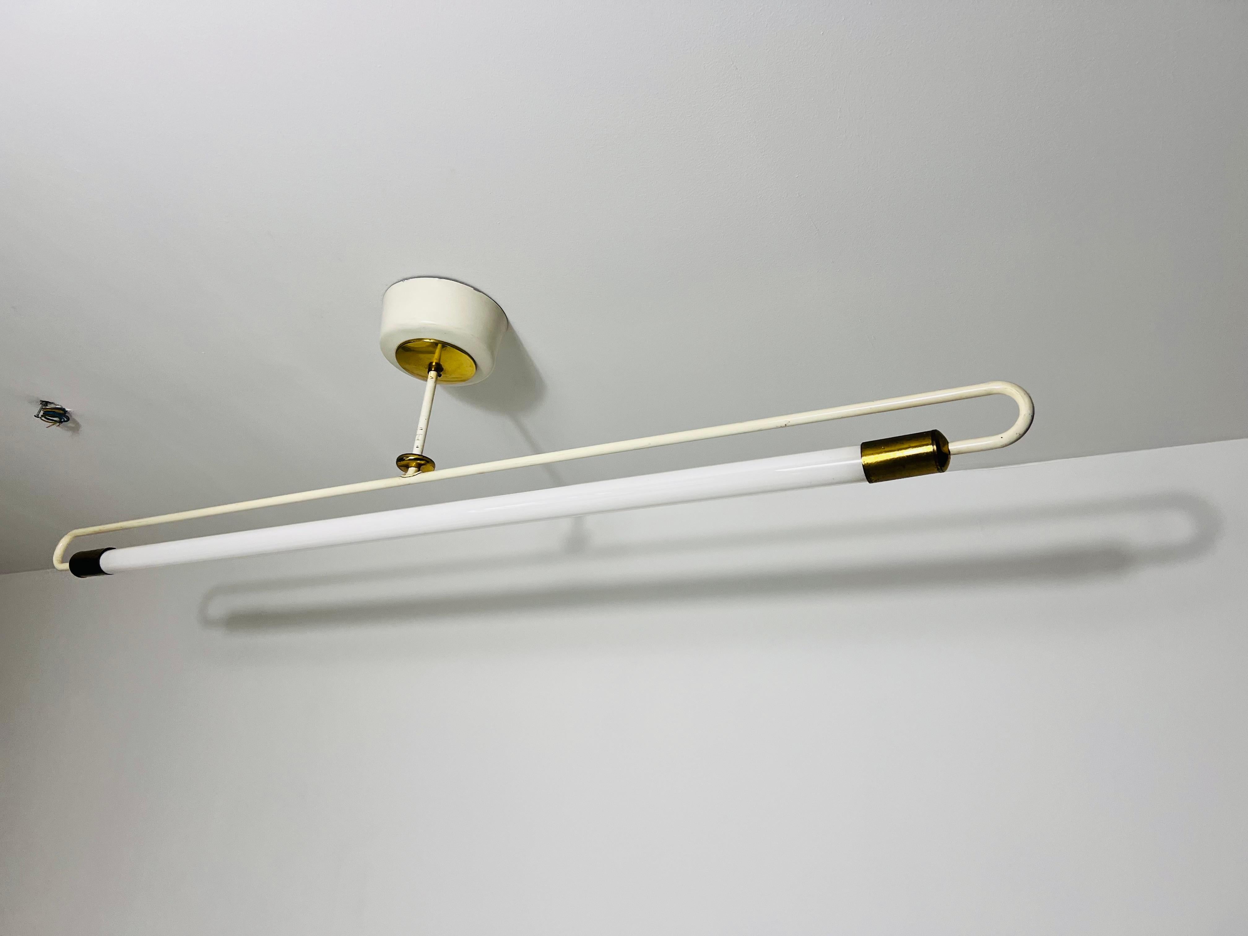 Bauhaus Brass Ceiling Lamp by Kaiser & Co, 1950s, Germany In Good Condition For Sale In Hagenbach, DE