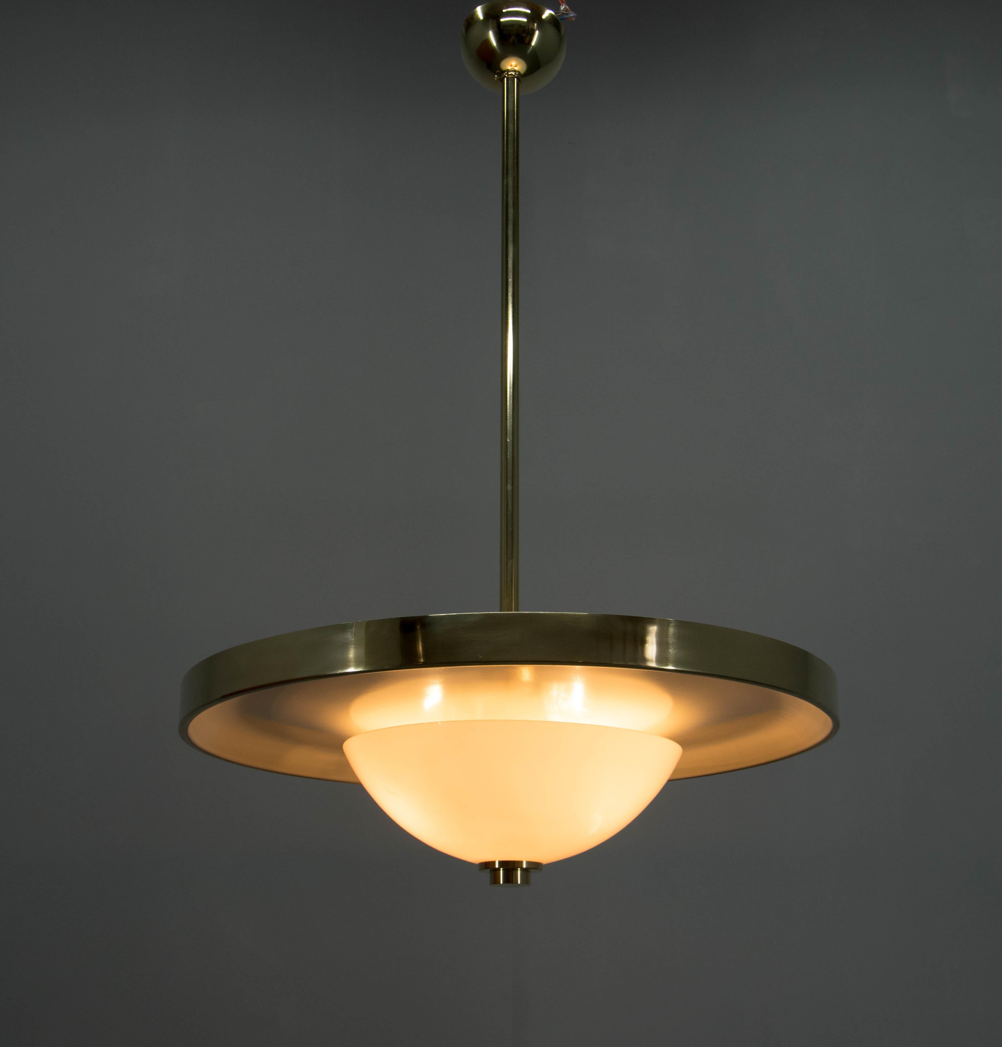 Bauhaus Brass Chandelier by Franta Anyz, 1930, Restored For Sale 5