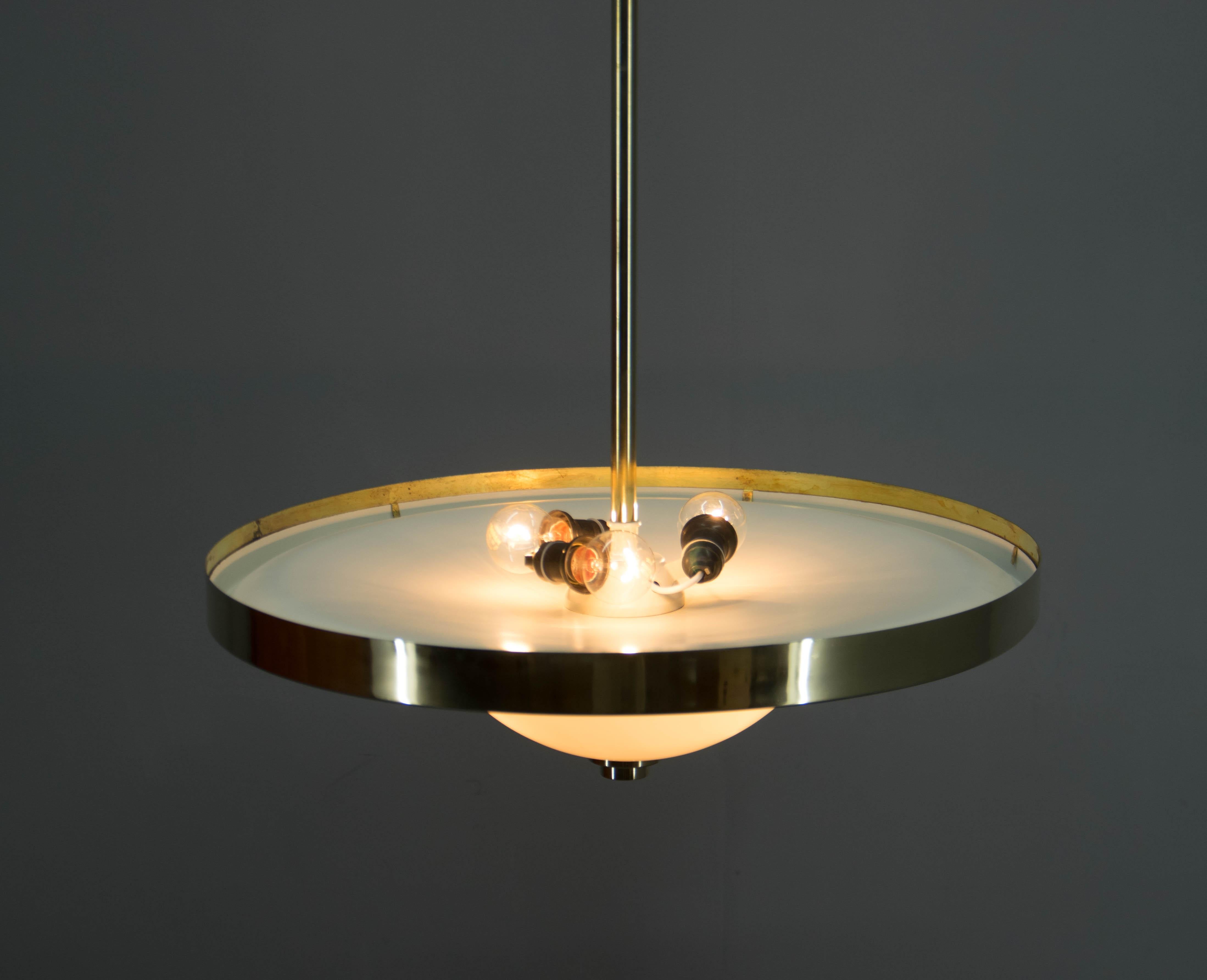 Bauhaus Brass Chandelier by Franta Anyz, 1930, Restored For Sale 6
