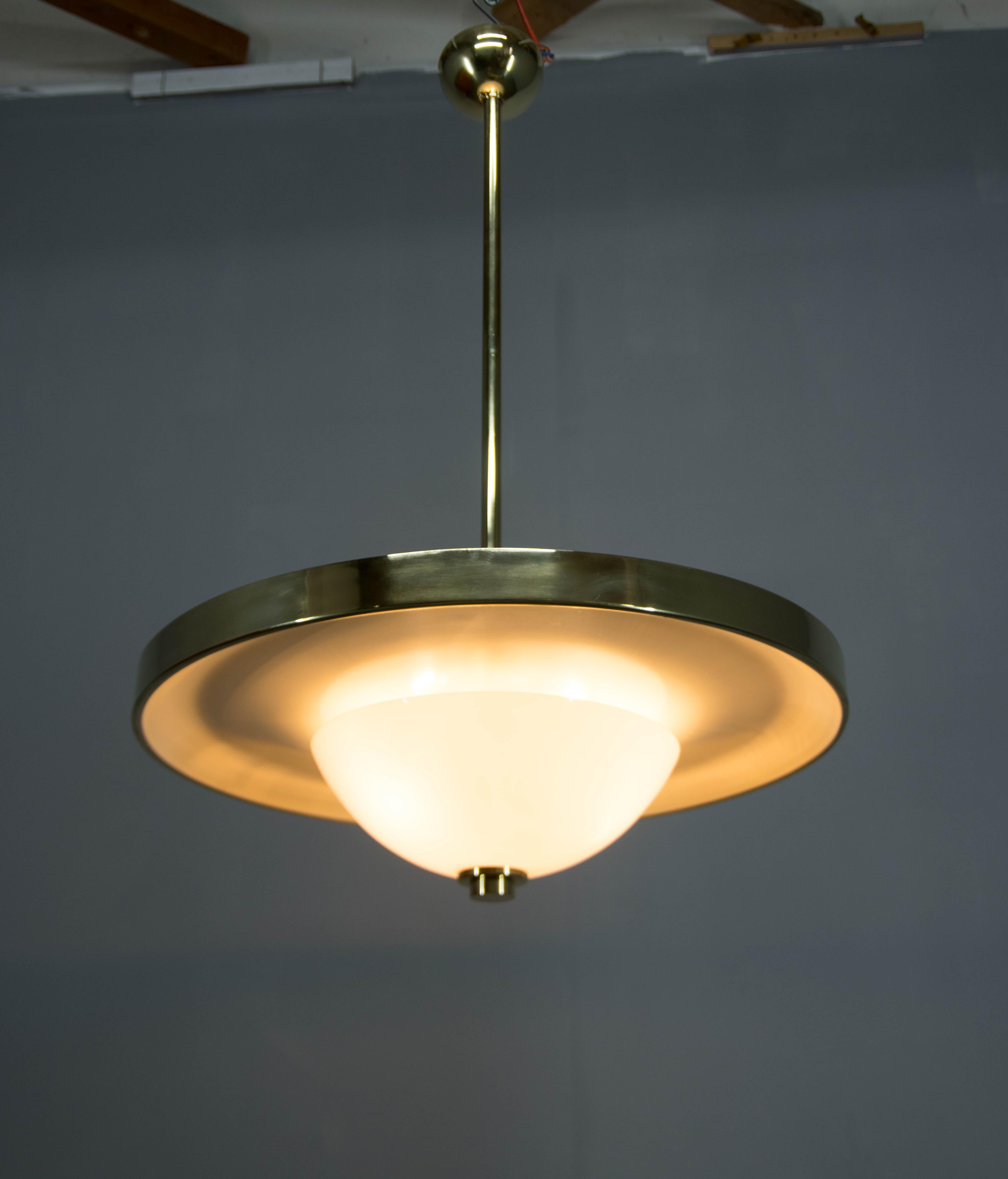 Bauhaus Brass Chandelier by Franta Anyz, 1930, Restored For Sale 7