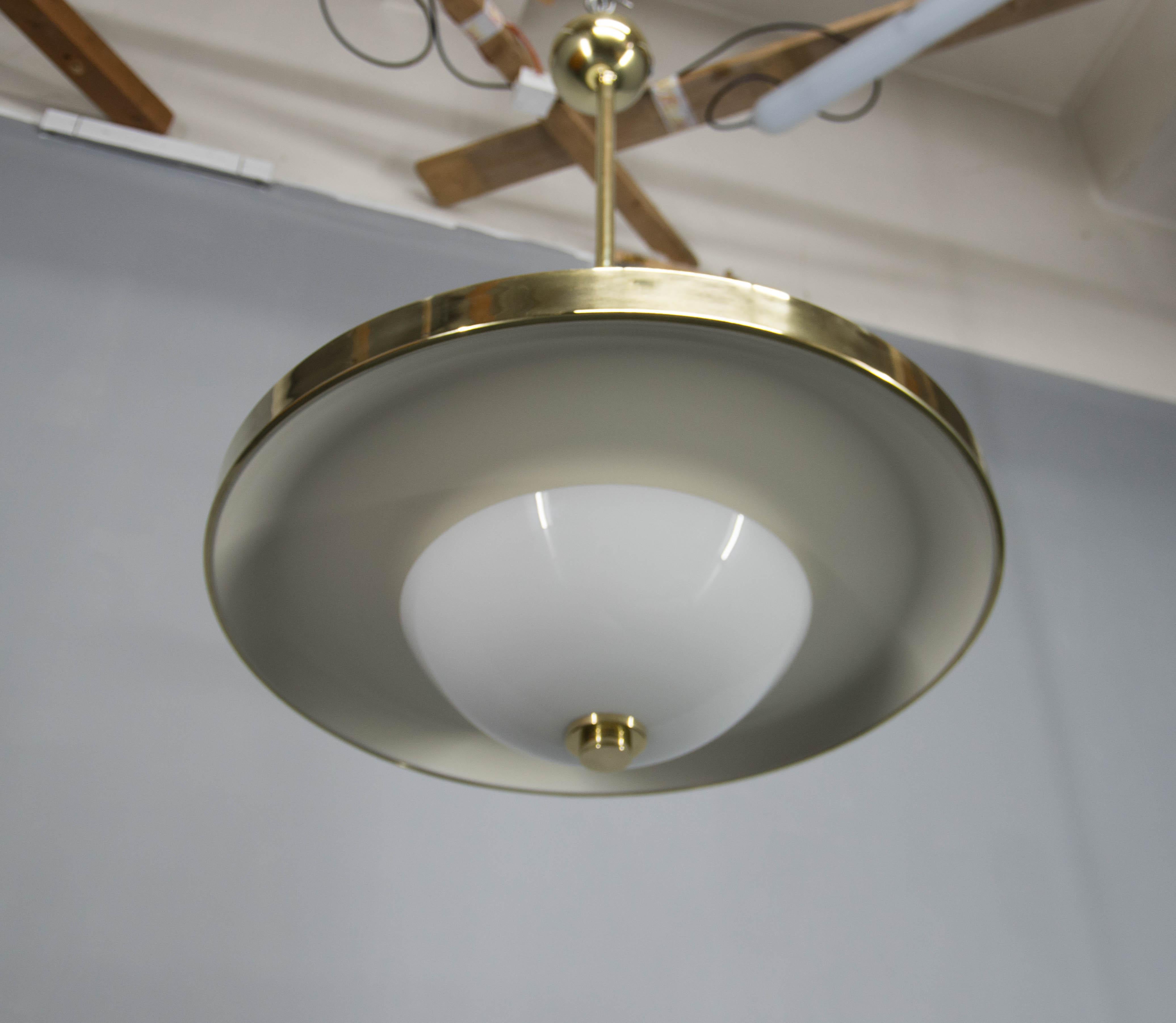 Mid-20th Century Bauhaus Brass Chandelier by Franta Anyz, 1930, Restored For Sale