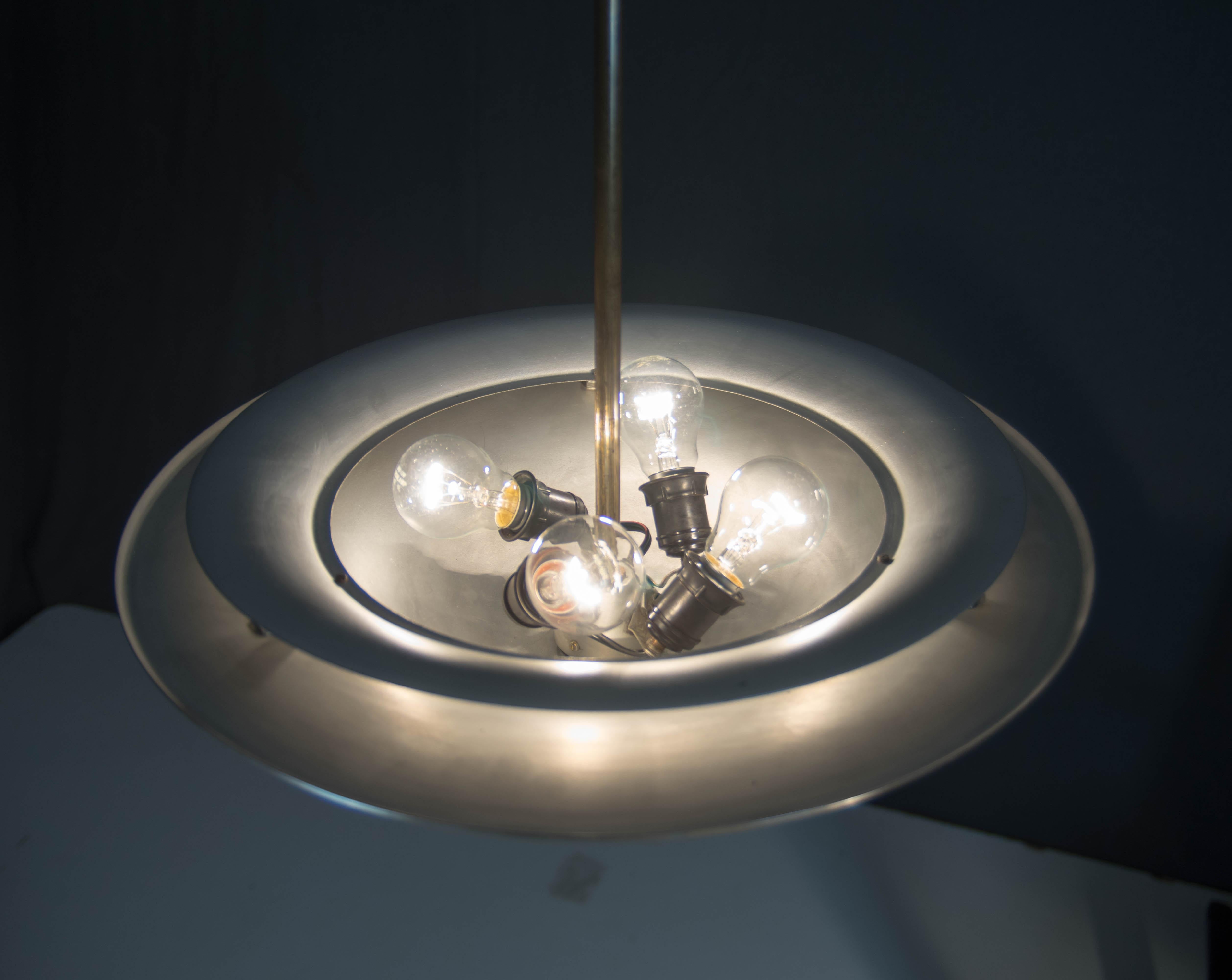 Bauhaus Brass Chandelier with Indirect Light, 1930s 2