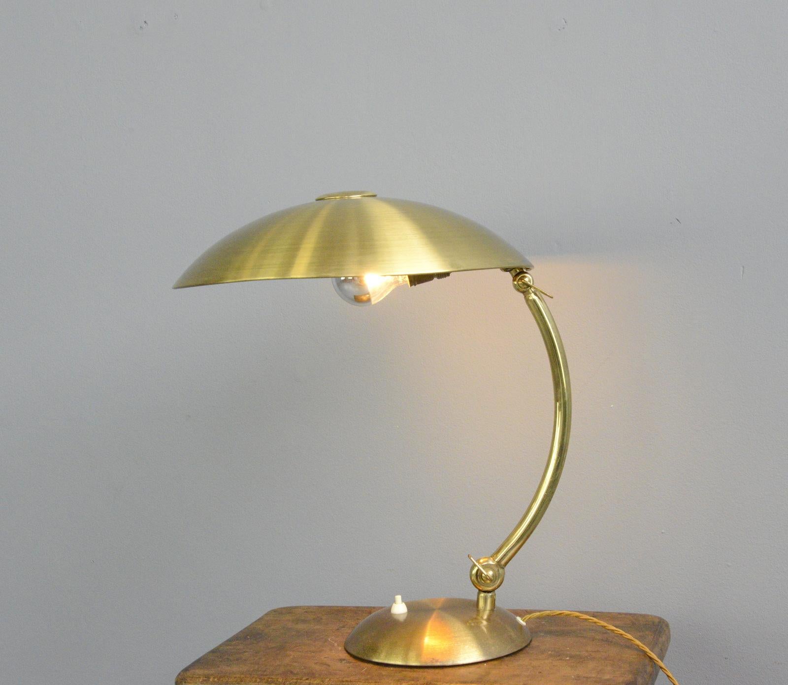 Bauhaus brass table lamp by Hillebrand, circa 1930s

- Fully brass
- Dual bulb holders
- Takes E27 fitting bulbs
- On/Off switch on the base
- Made by Hillebrand 
- German, 1930s
- Measures: 44cm tall x 36cm wide x 42cm