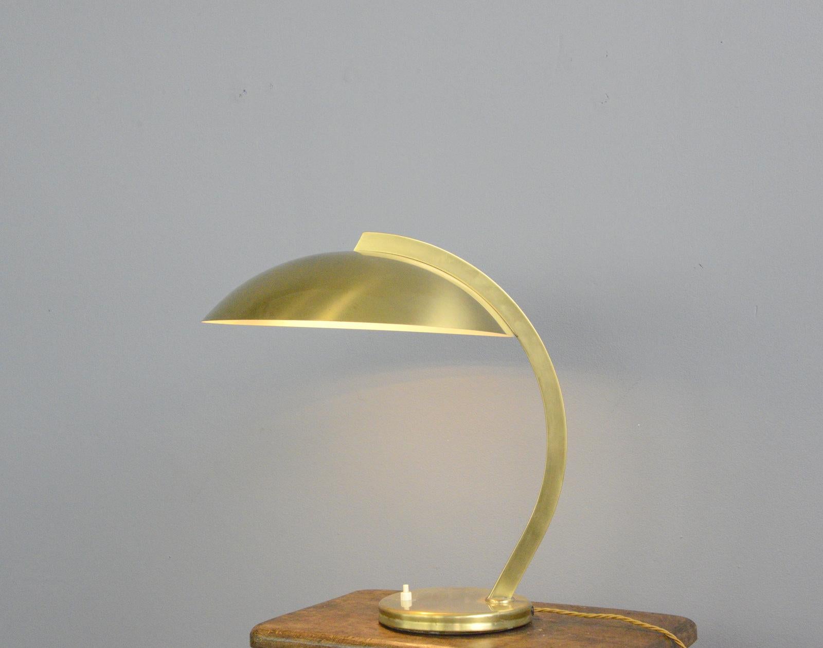 Bauhaus brass table lamp by Hillebrand, circa 1930s

- Fully brass
- Dual bulb holders
- Takes E27 fitting bulbs
- On/Off switch on the base
- Made by Hillebrand 
- German, 1930s
- Measures: 44cm tall x 36cm wide x 42cm