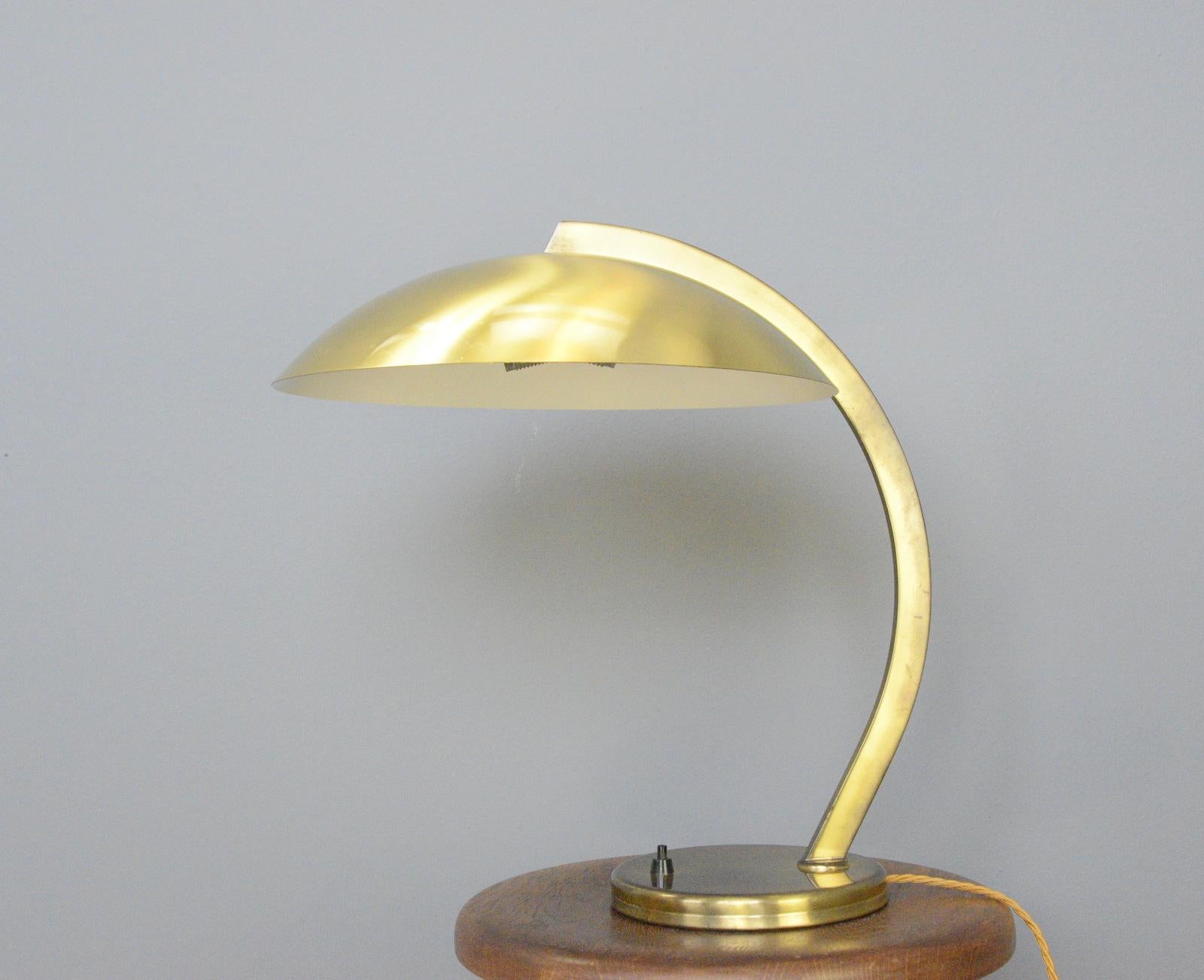 Bauhaus brass table lamp by Hillebrand Circa 1950s

- Fully brass
- Dual bulb holders
- Takes E27 fitting bulbs
- On/Off switch on the base
- Made by Hillebrand 
- German ~ 1950s
- 44cm tall x 36cm wide x 42cm