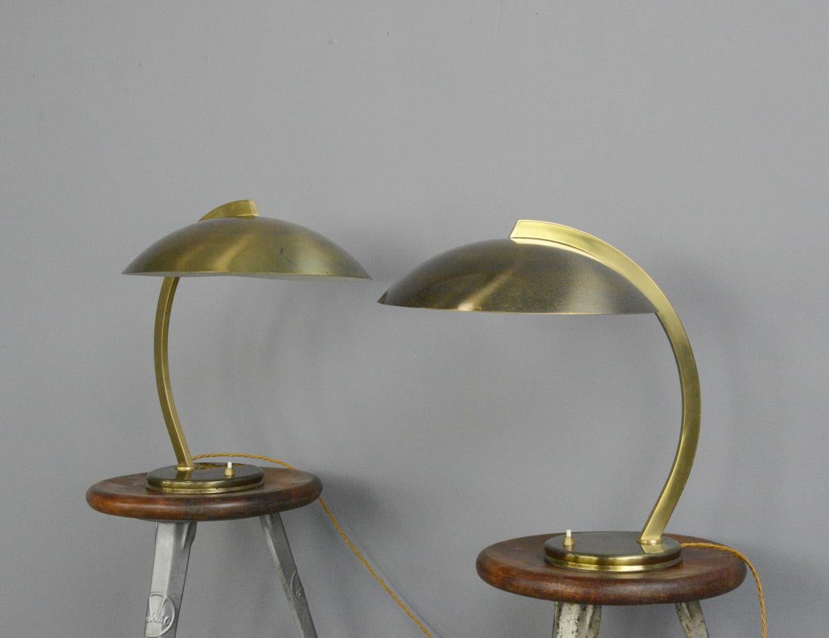 Bauhaus brass table lamps by Hillebrand, circa 1930s

- Price is per lamp
- Fully brass
- Dual bulb holders
- Takes E27 fitting bulbs
- On/Off switch on the base
- Made by Hillebrand 
- German, 1930s
- Measures: 44cm tall x 36cm wide x 42cm