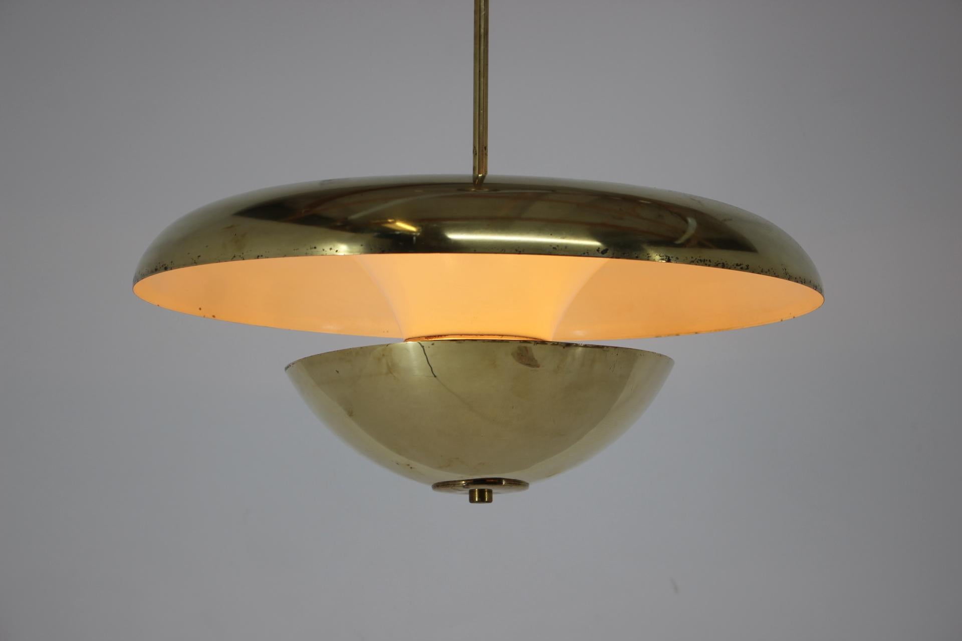 Bauhaus Brass UFO Pendant, 1930s / Czechoslovakia, Functionalism In Good Condition In Praha, CZ