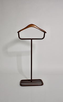 Bauhaus Brown Vintage Tube Steel Beech Valet Coat Rack, circa 1930, Germany