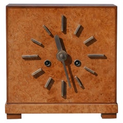 Vintage Bauhaus Burl and Brass Mantle Clock, circa 1930s