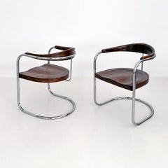 Bauhaus Cantilever Armchair by Hans Luckhardt, Chrome-Plated Metal, Stained Wood