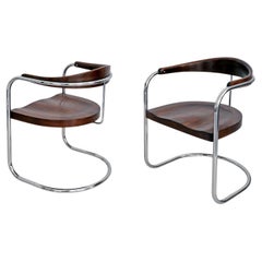 Bauhaus Cantilever Armchair by Hans Luckhardt, Chrome-Plated Metal, Stained Wood