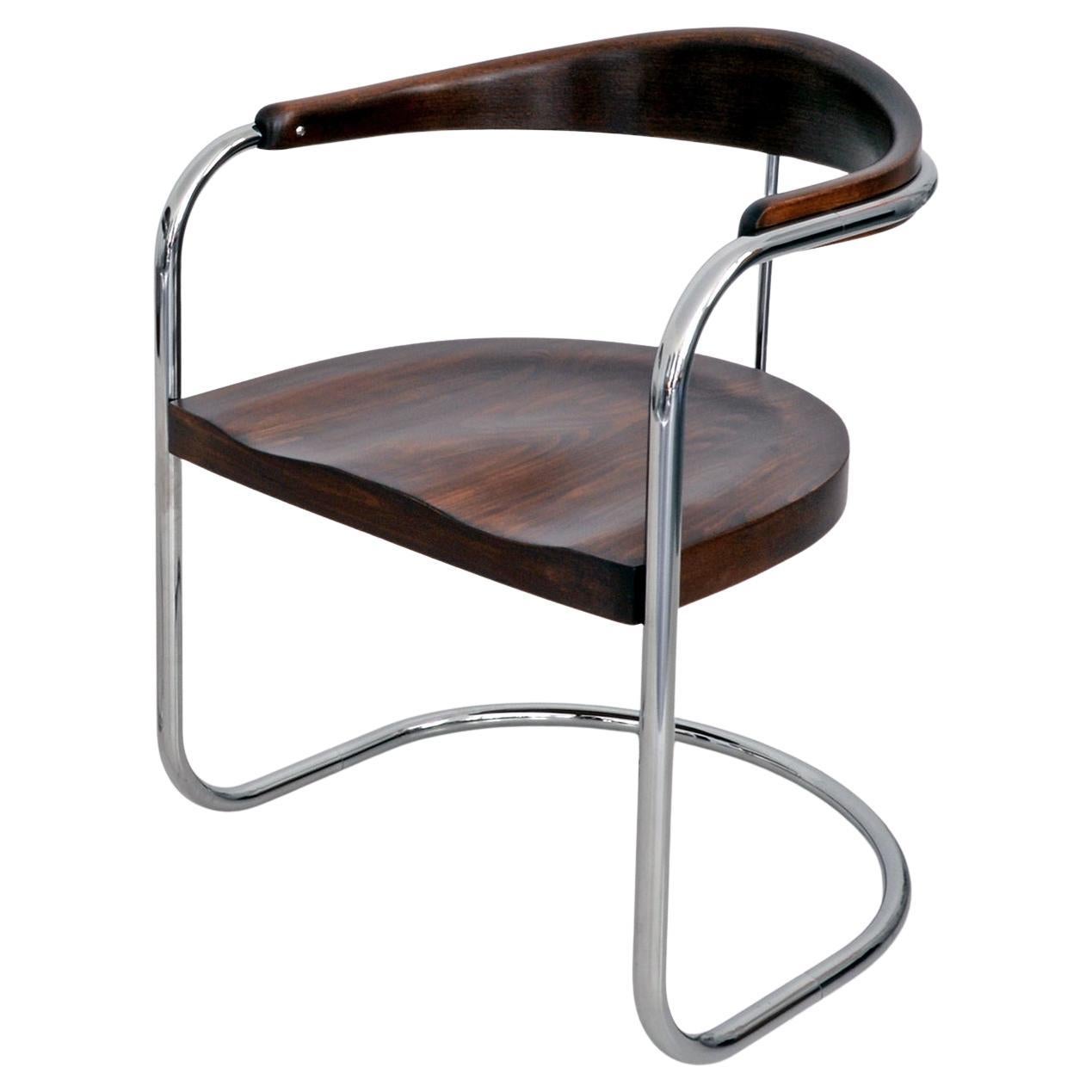 Bauhaus Cantilever Armchair by Luckhardt Brothers, Chromed Metal, Stained Wood