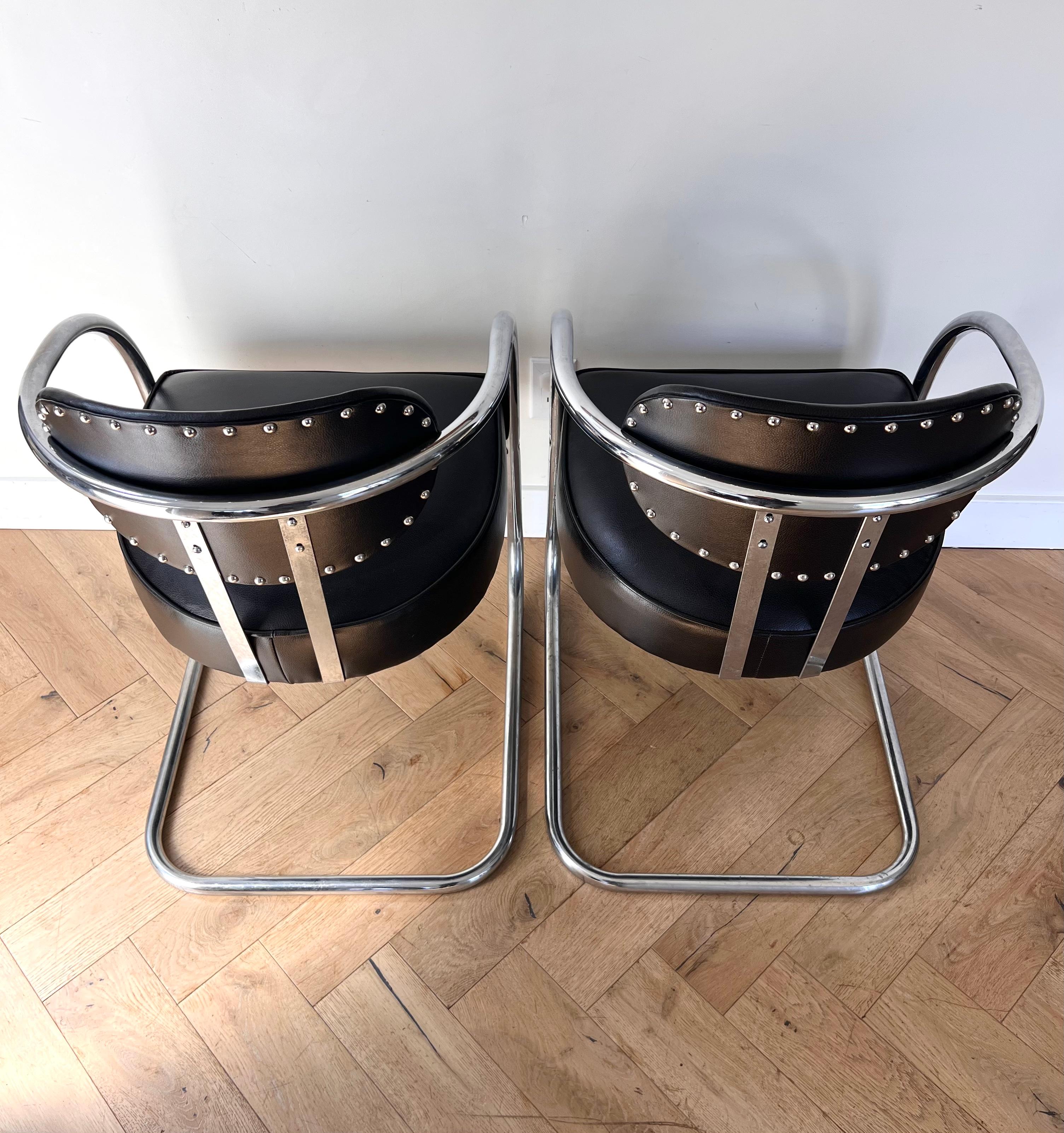 Faux Leather Bauhaus Cantilever Armchairs by Kem Weber for Chromecraft, 1950s