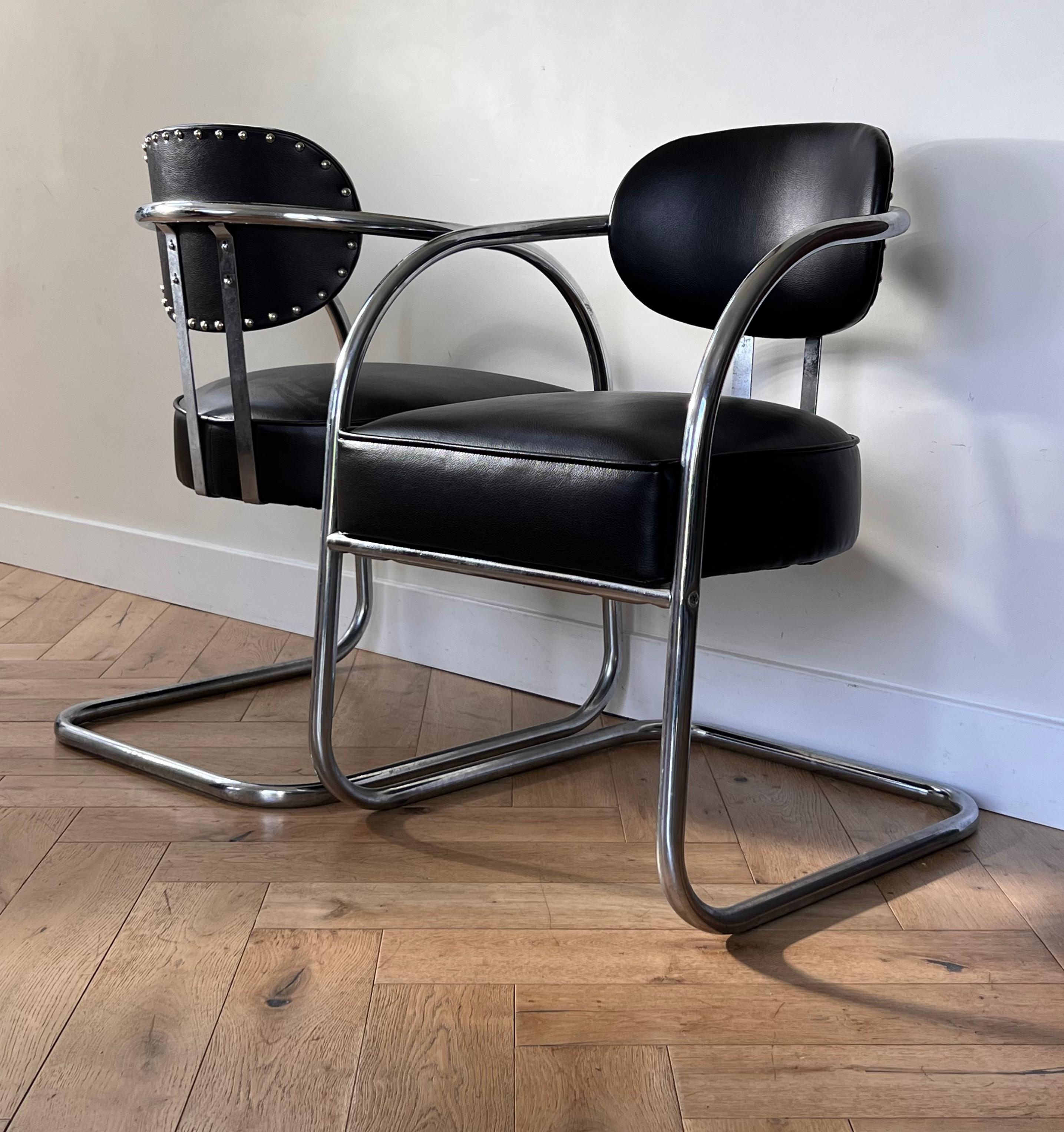 Bauhaus Cantilever Armchairs by Kem Weber for Chromecraft, 1950s 3