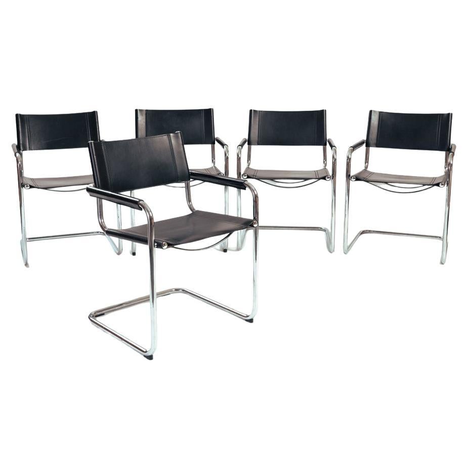 Bauhaus cantilever dining chairs with arms loopin black leather by Fasem  For Sale