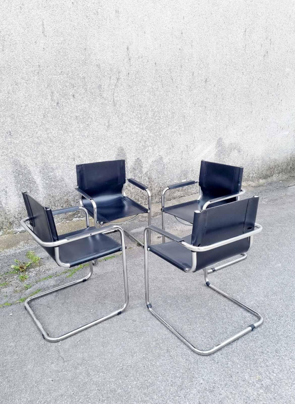 Freitragende MG5 Besucher-Lederstühle Bauhaus, Design Mart Stam, Italien 70er Jahre im Angebot 5