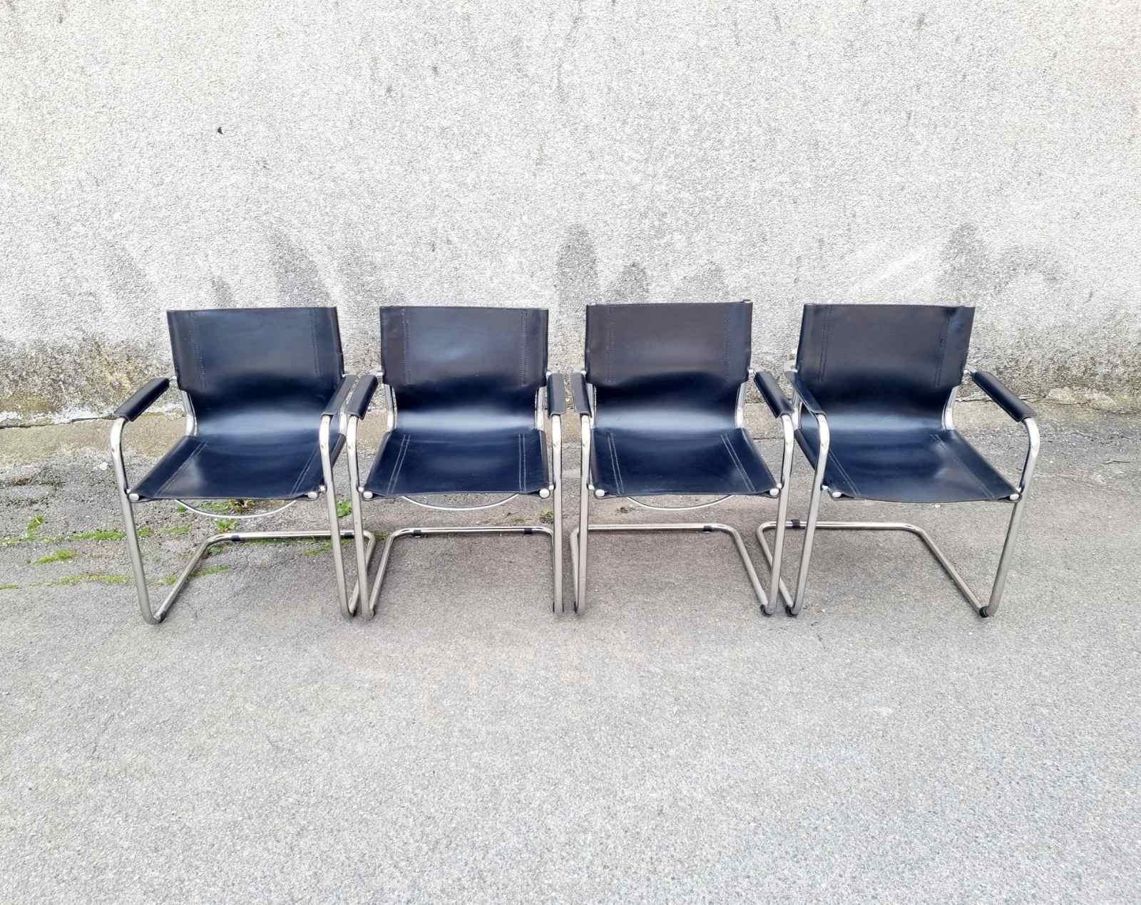 Bauhaus Cantilever MG5 Visitor Leather Chairs, Design Mart Stam, Italy 70s For Sale 6