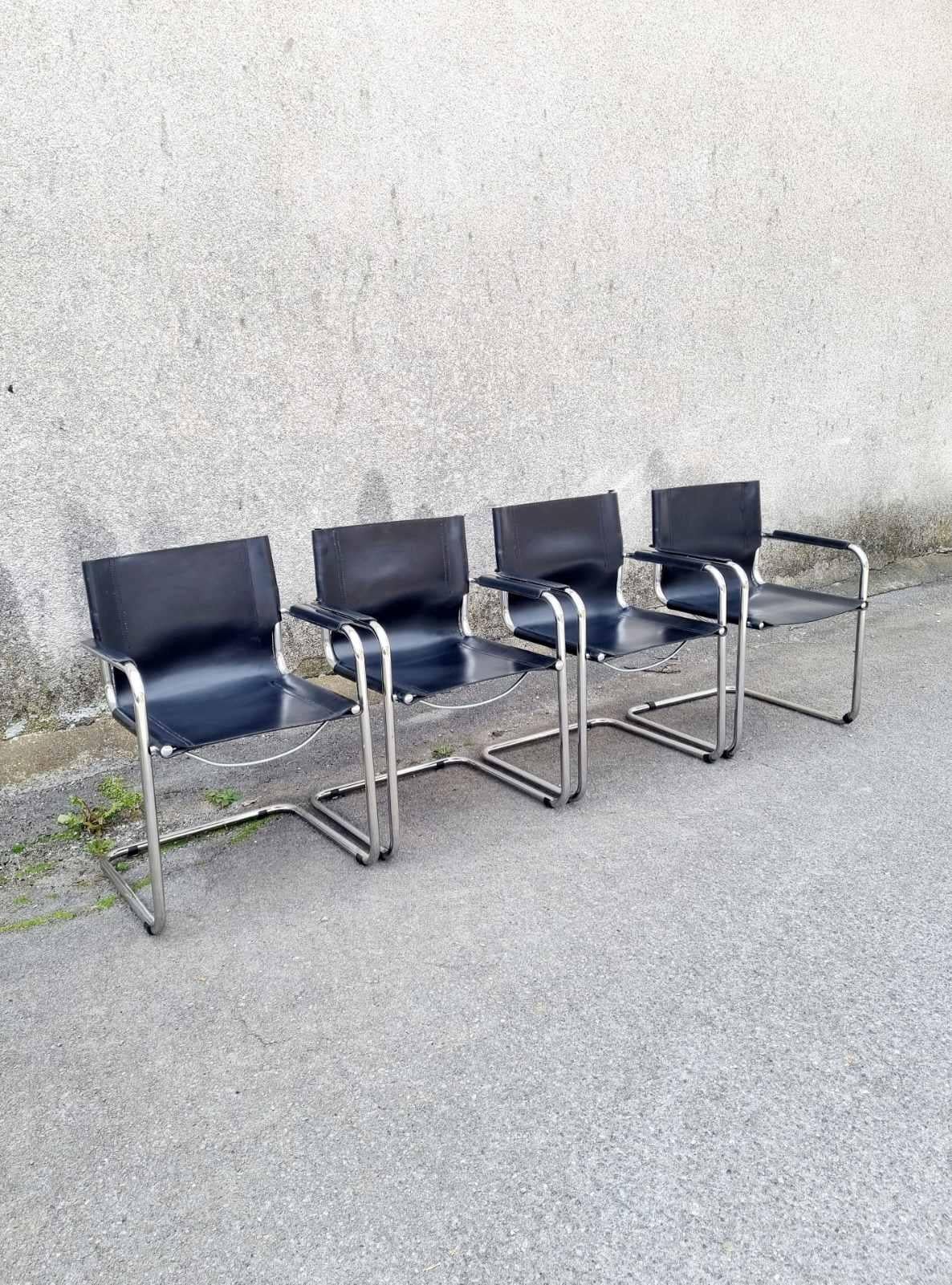 Italian Bauhaus Cantilever MG5 Visitor Leather Chairs, Design Mart Stam, Italy 70s For Sale