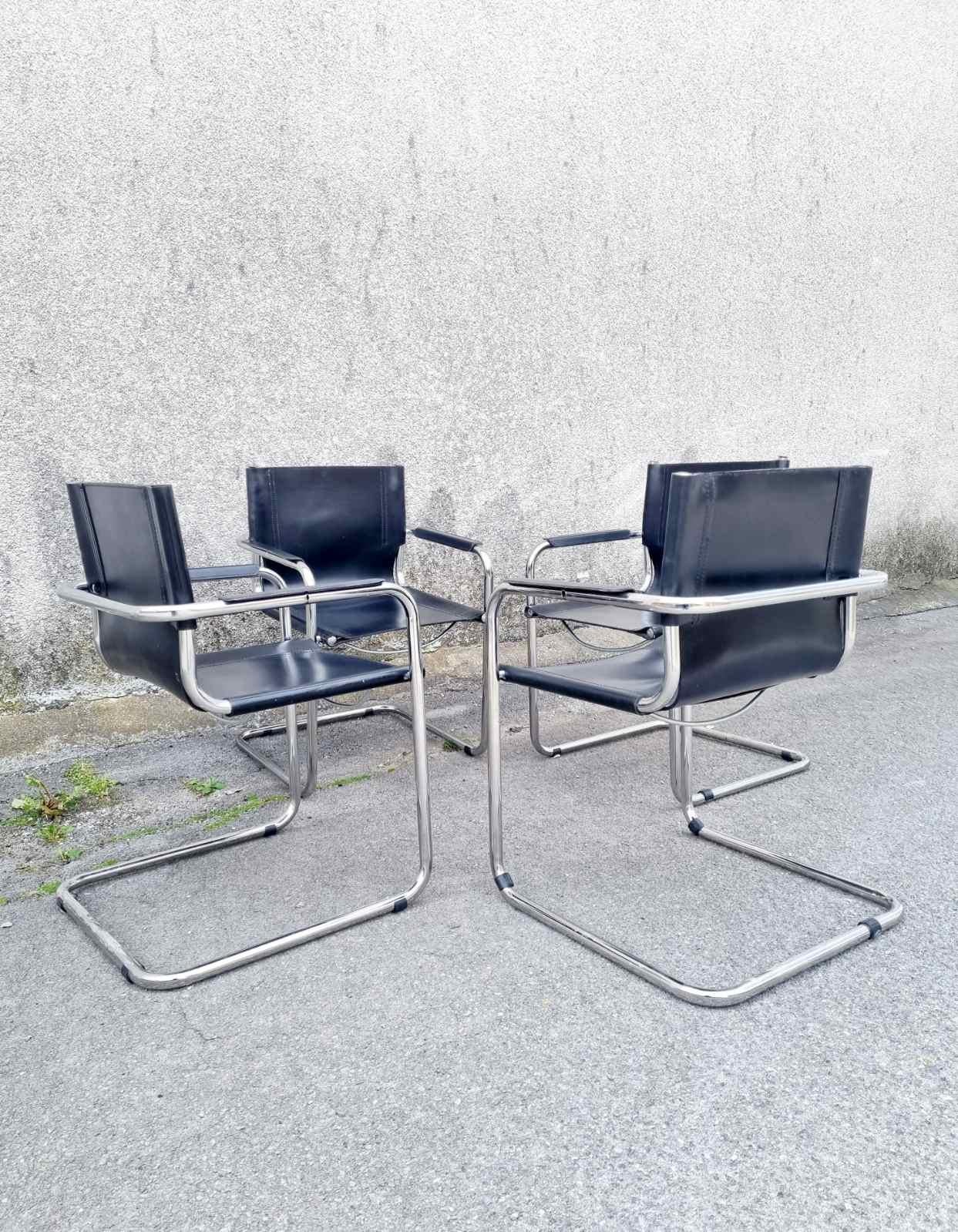 Bauhaus Cantilever MG5 Visitor Leather Chairs, Design Mart Stam, Italy 70s In Good Condition For Sale In Lucija, SI