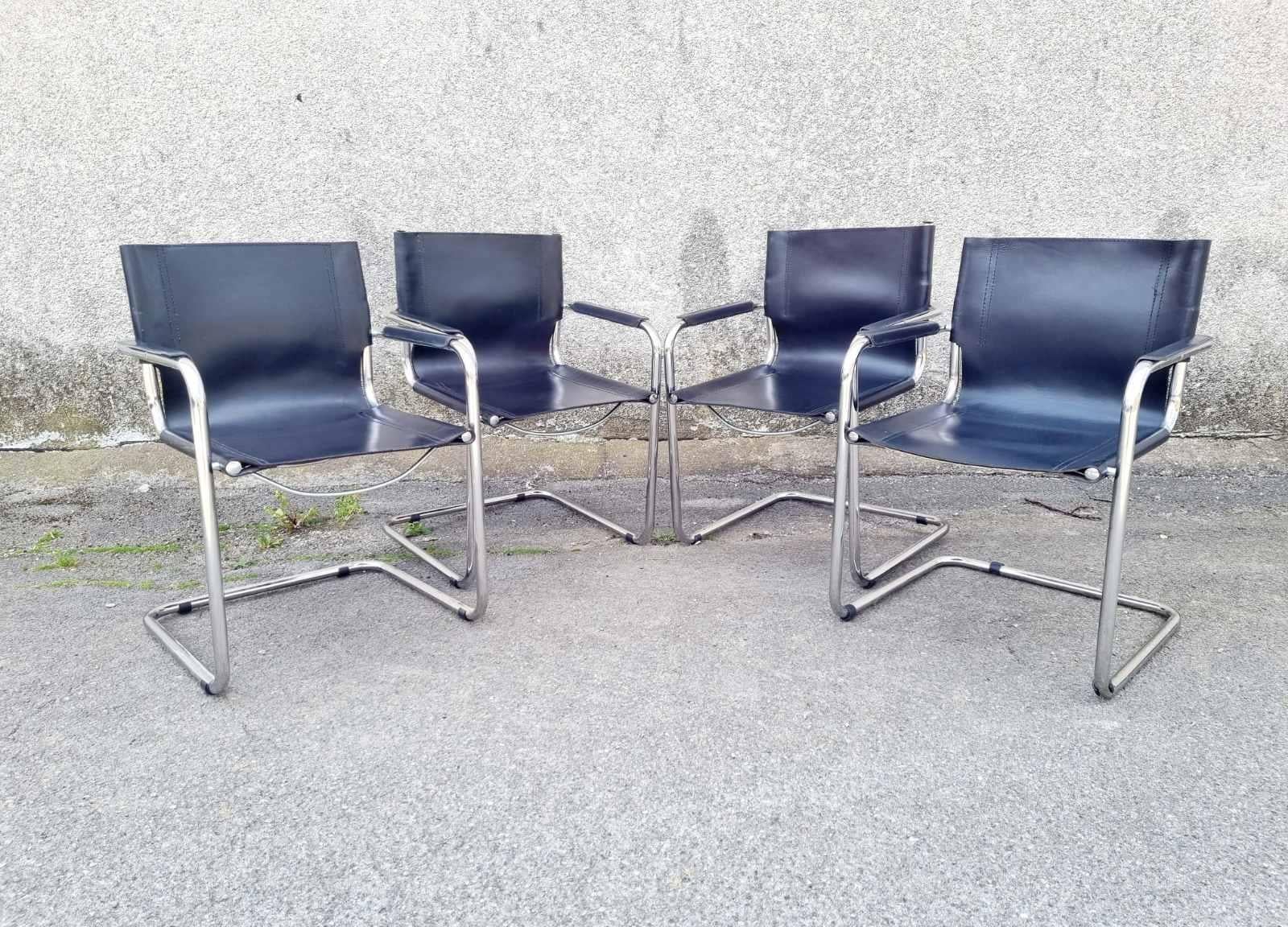 Late 20th Century Bauhaus Cantilever MG5 Visitor Leather Chairs, Design Mart Stam, Italy 70s For Sale