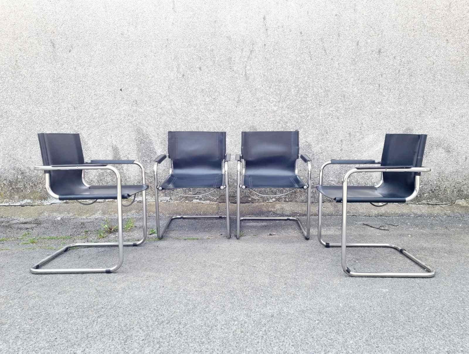 Steel Bauhaus Cantilever MG5 Visitor Leather Chairs, Design Mart Stam, Italy 70s For Sale
