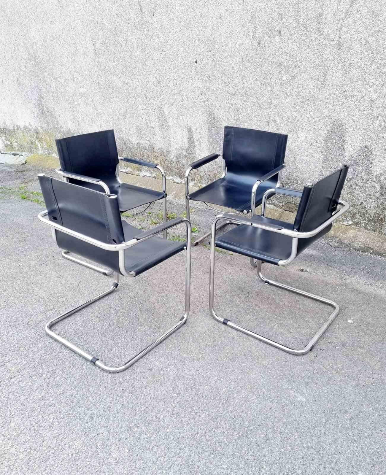 Bauhaus Cantilever MG5 Visitor Leather Chairs, Design Mart Stam, Italy 70s For Sale 1
