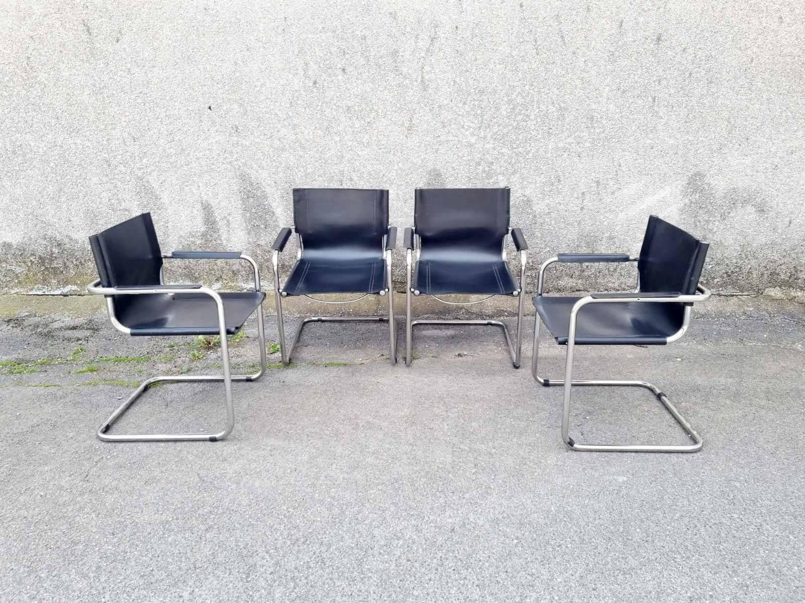 Freitragende MG5 Besucher-Lederstühle Bauhaus, Design Mart Stam, Italien 70er Jahre im Angebot 2