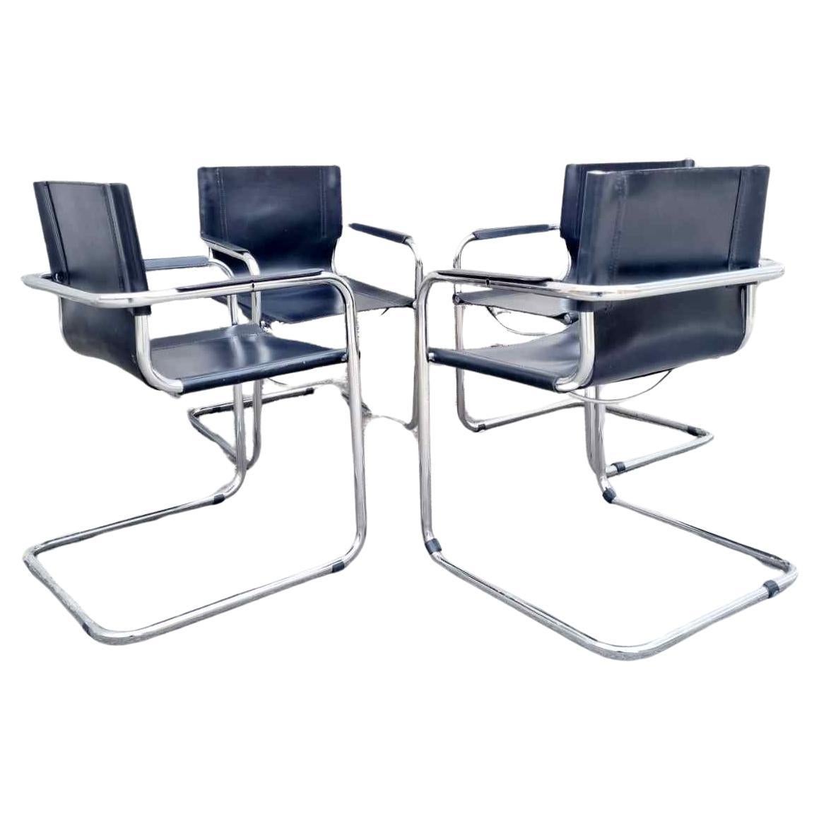 Bauhaus Cantilever MG5 Visitor Leather Chairs, Design Mart Stam, Italy 70s For Sale