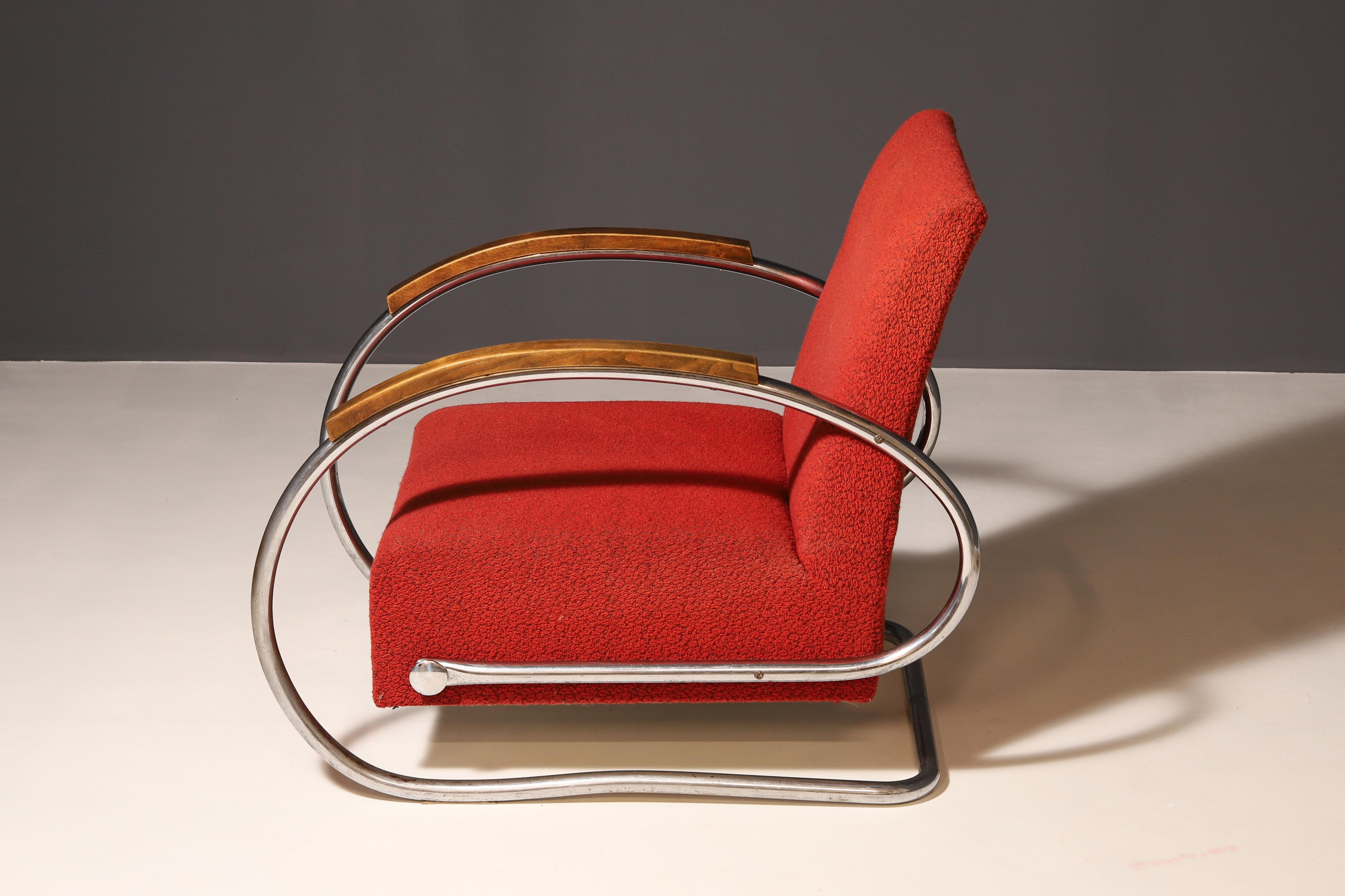 20th Century Bauhaus Cantilever tubular steel armchair, 1930’s, Czechoslovakia, Europe For Sale