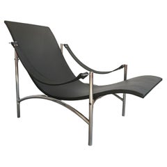 Bauhaus Chaise Lounge in black leather and tubular steel frame, Germany 1970s