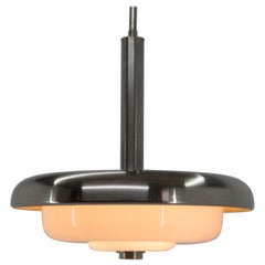 Lampadario Bauhaus di Franta Anyz, vetro opalino, nichelato, anni '30