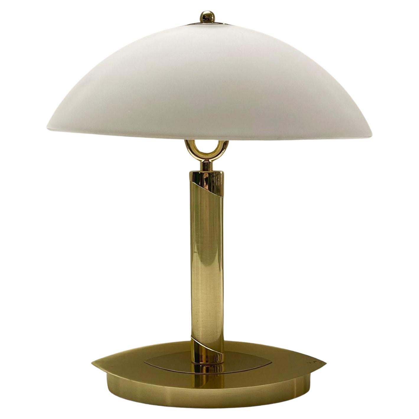 Bauhaus Chased Brass Satin Glass Two-Light Bankers Desk Lamp Table Lamp, 1960s For Sale