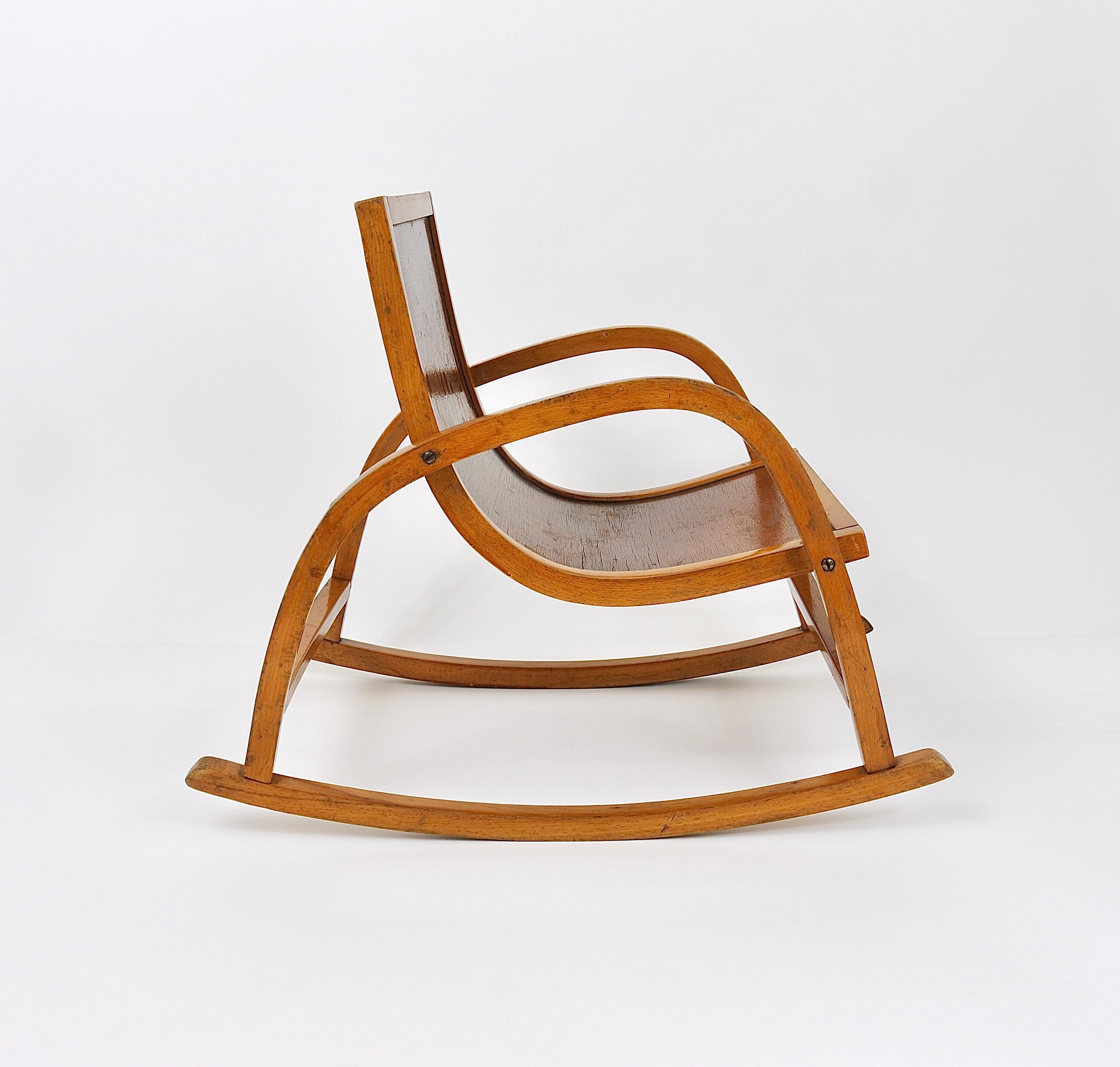 Bauhaus Childrens`Bentwood Rocking Chair Brockhage Andrä Era, Germany, 1950s For Sale 1