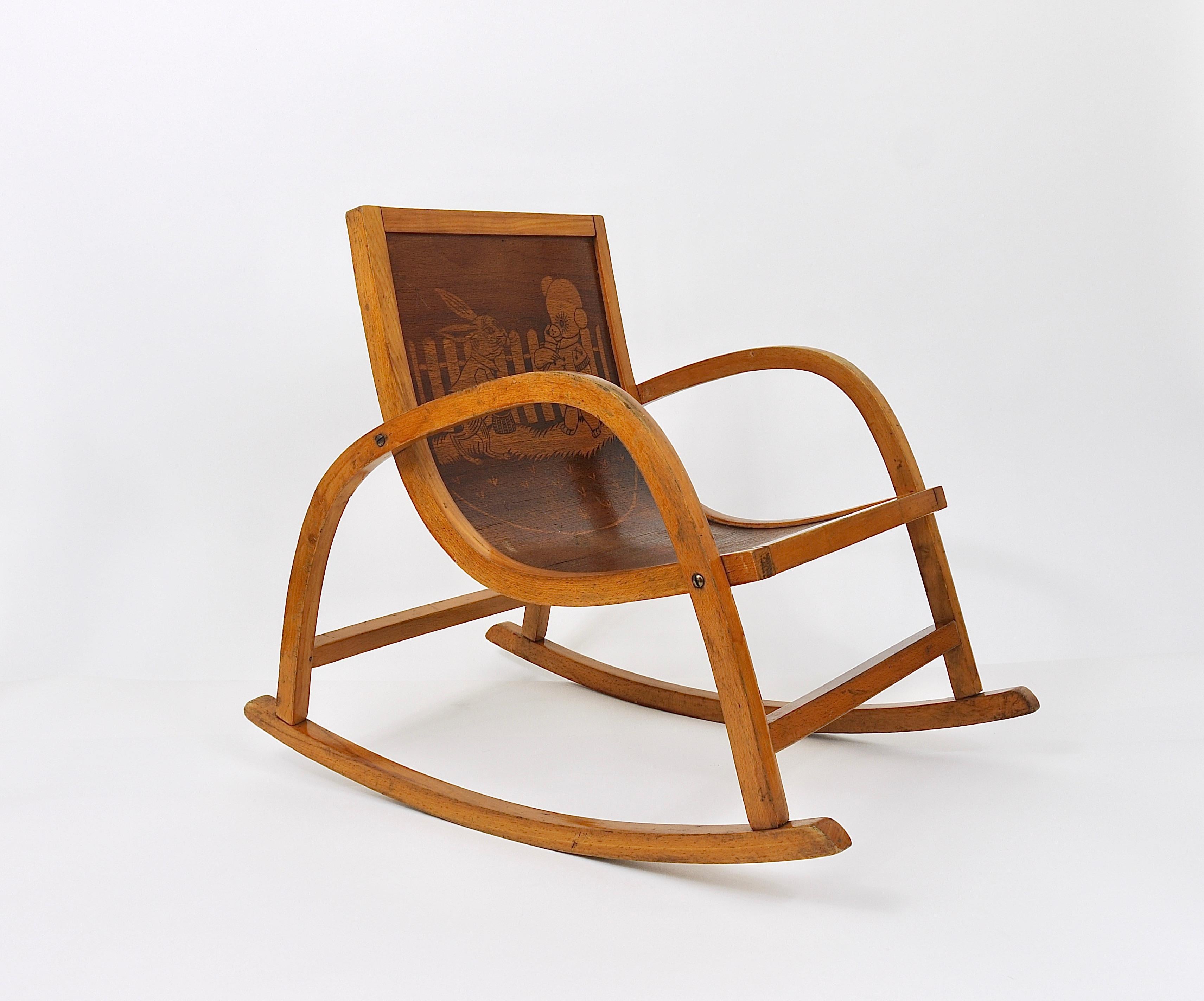 Bauhaus Childrens`Bentwood Rocking Chair Brockhage Andrä Era, Germany, 1950s For Sale 3