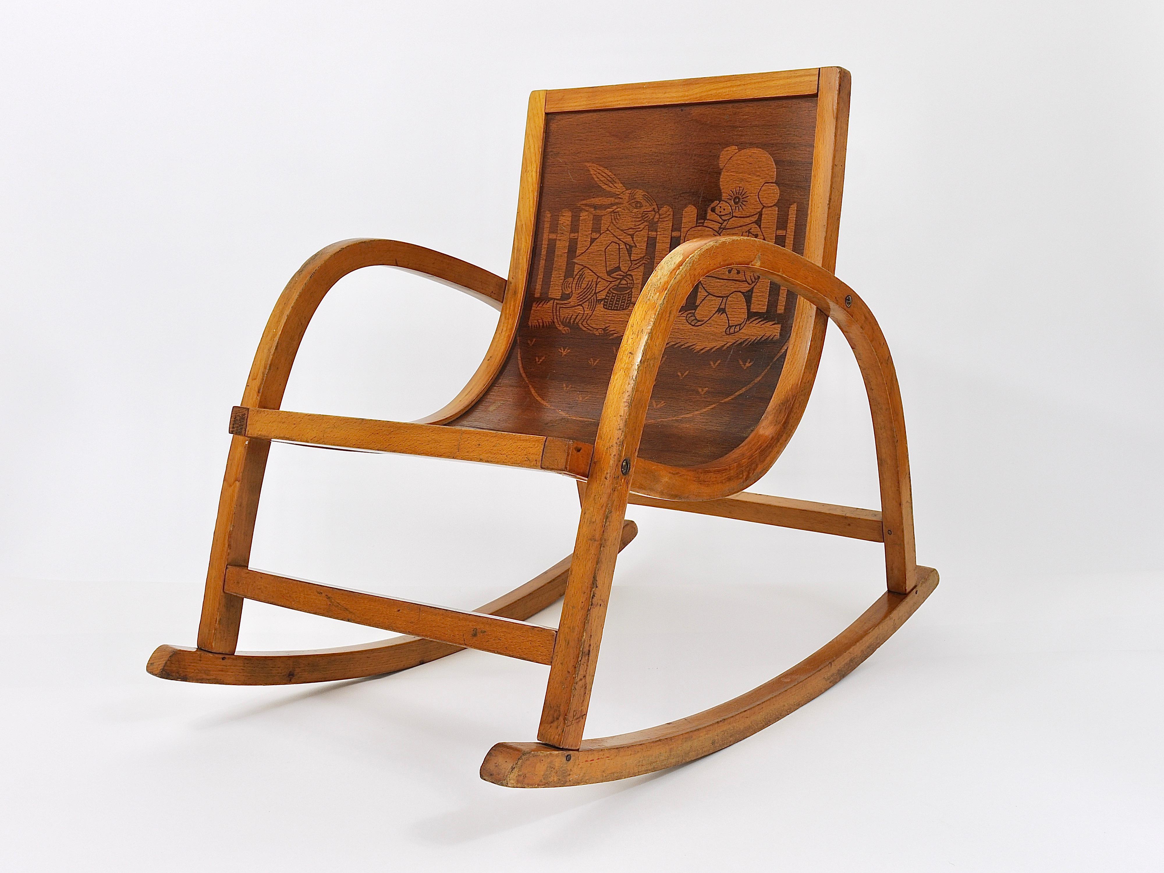 Bauhaus Childrens`Bentwood Rocking Chair Brockhage Andrä Era, Germany, 1950s For Sale 4